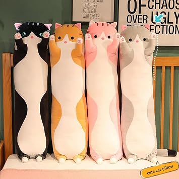 Long Cat Plush Pillow Soft Cat Hugging Pillow Stuffed Animal Pillow Cute Kitty Sleeping Throw Pillow Gift for Kids(50cm/19.68inch,Black