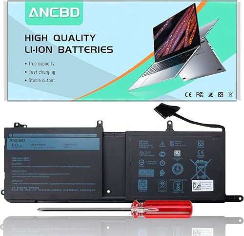 9NJM1 - Batería para portátil compatible con Dell Alienware 17 R4 R5 15 R3 R4 P31E P69F P31E001 P31E002 P69F001 P69F002 HF25D 01D82 546FF 0546FF