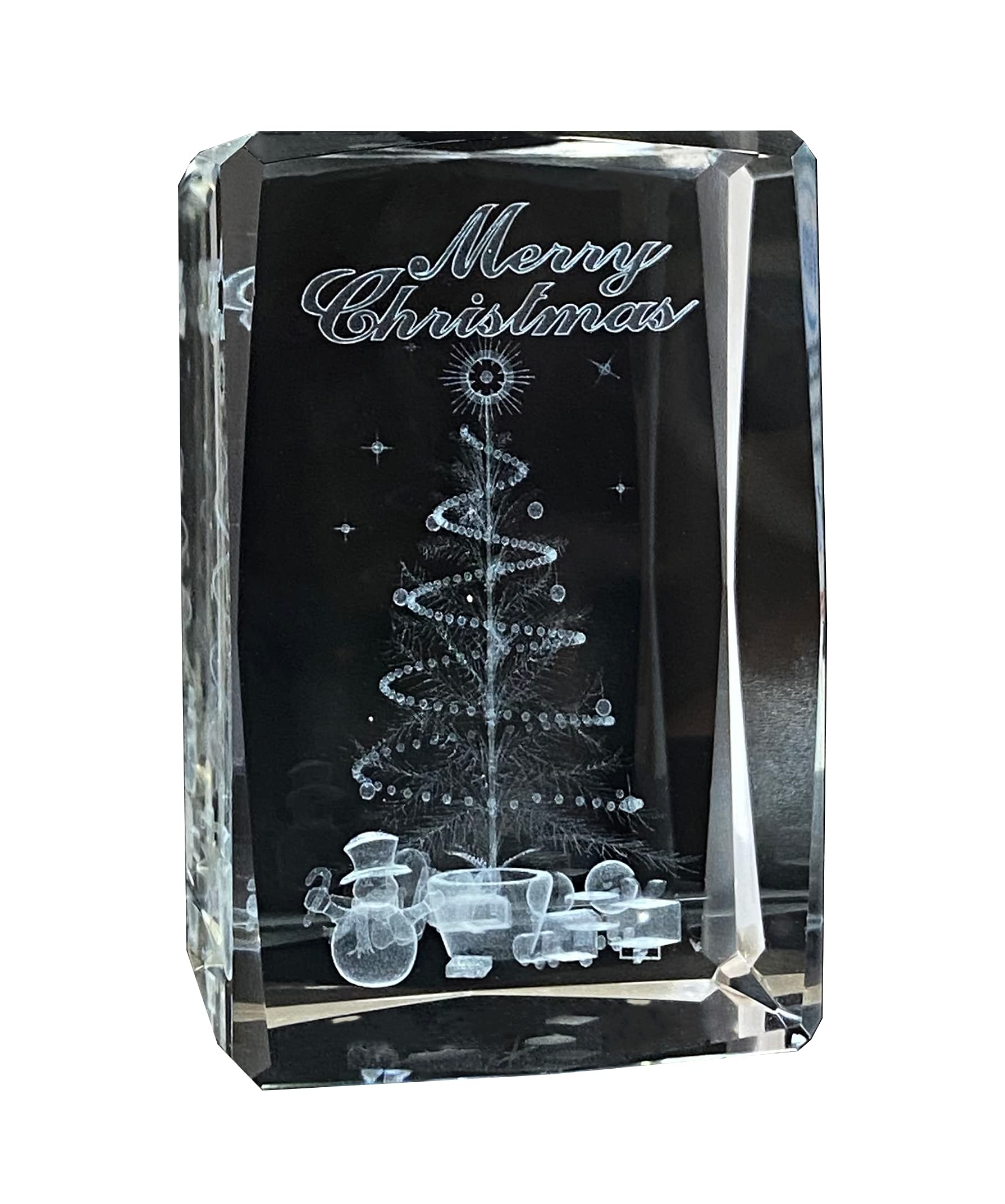 Five Rivers K9 Crystal Glass Cube 3D Laser Model Engraving Collectibles “Merry Christmas” - Paperweight Glass/Showpieces/Decoration with Gift Box for Home/office Mementos Adornment Gift