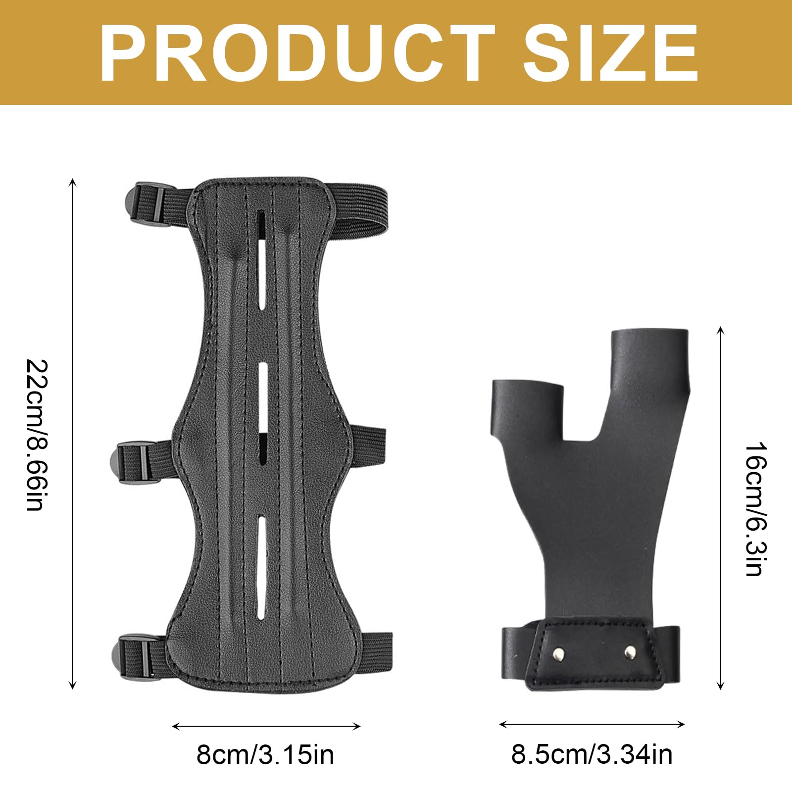 Set Protège Bras de ​Tir à l'arc en Cuir PU Garde de Bras de tir à l'arc Noir Protection d'avant-Bras avec Sangles Réglable et Cuir Protège Doigts pour Arc Classique Arc Composé