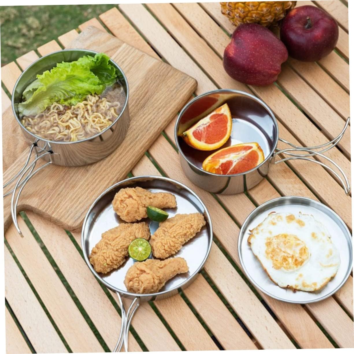 Toyvian 1Set Portable Stainless Steel Camping Cookware Pots Pan Space Saving Cookware Kit for Hiking Fishing Outdoor Activities Easy to Clean Camping Supplies