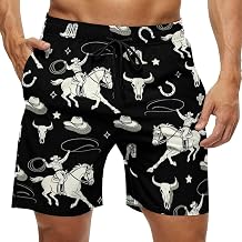 Western Cowboy Boho Cactus Men's Board Shorts Swim Trunks Beach Athletic Short Pants Swimwear Pocket