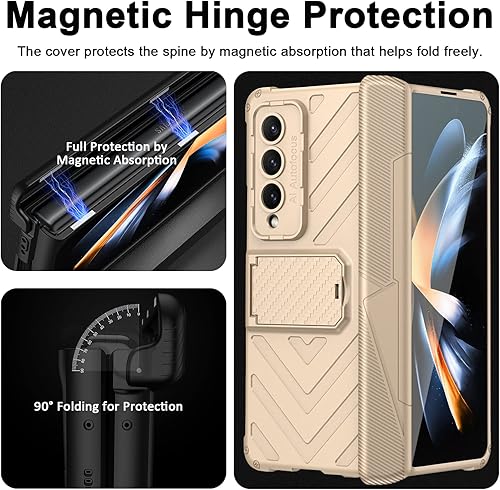 Miniatura 2 de Miimall Funda compatible con Galaxy Z Fold 4, Fold 4 con protección de bisagra, protector de pantalla de vidrio templado, soporte ajustable, fundas