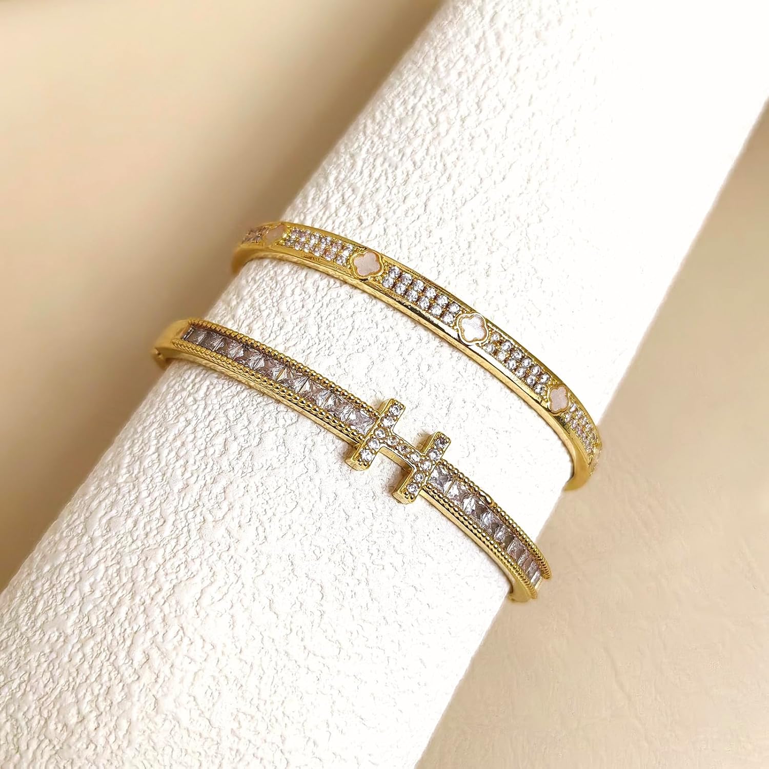 14/18K Gold Plated Bracelets Set for Women Flower Bangle Love Bangle Cubic Zirconia Bracelet Stackable Bracelet Set - Image 5