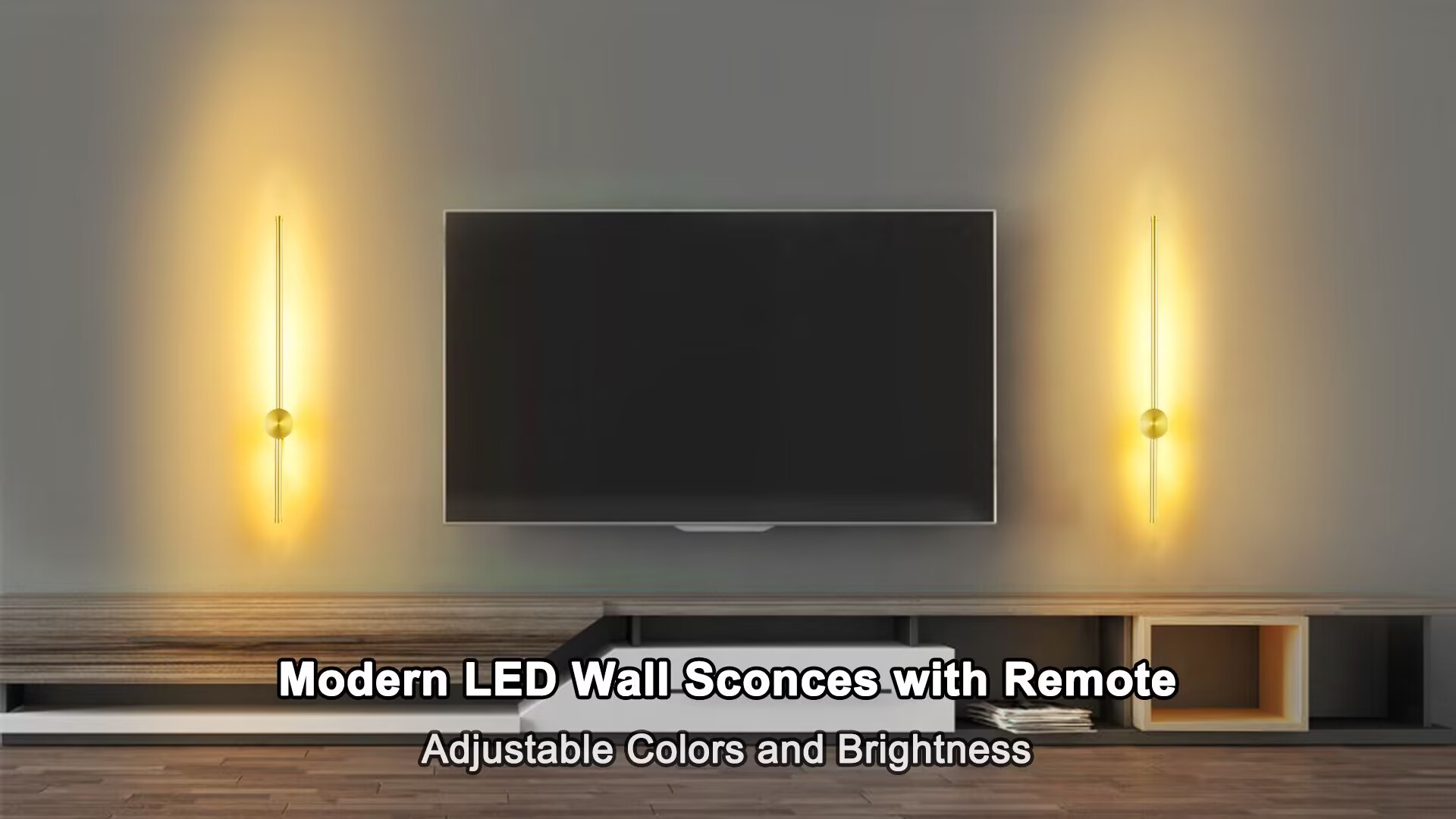 Image of GOODATE Wall Sconces Set of Two with Remote, Stepless Colors 3000K-6500K & Stepless Dimming, Hardwire or Plug-in, 180 Rotate, LED Gold Plug in Wall Sconces with Timer & Night Light, 23.6 Inches