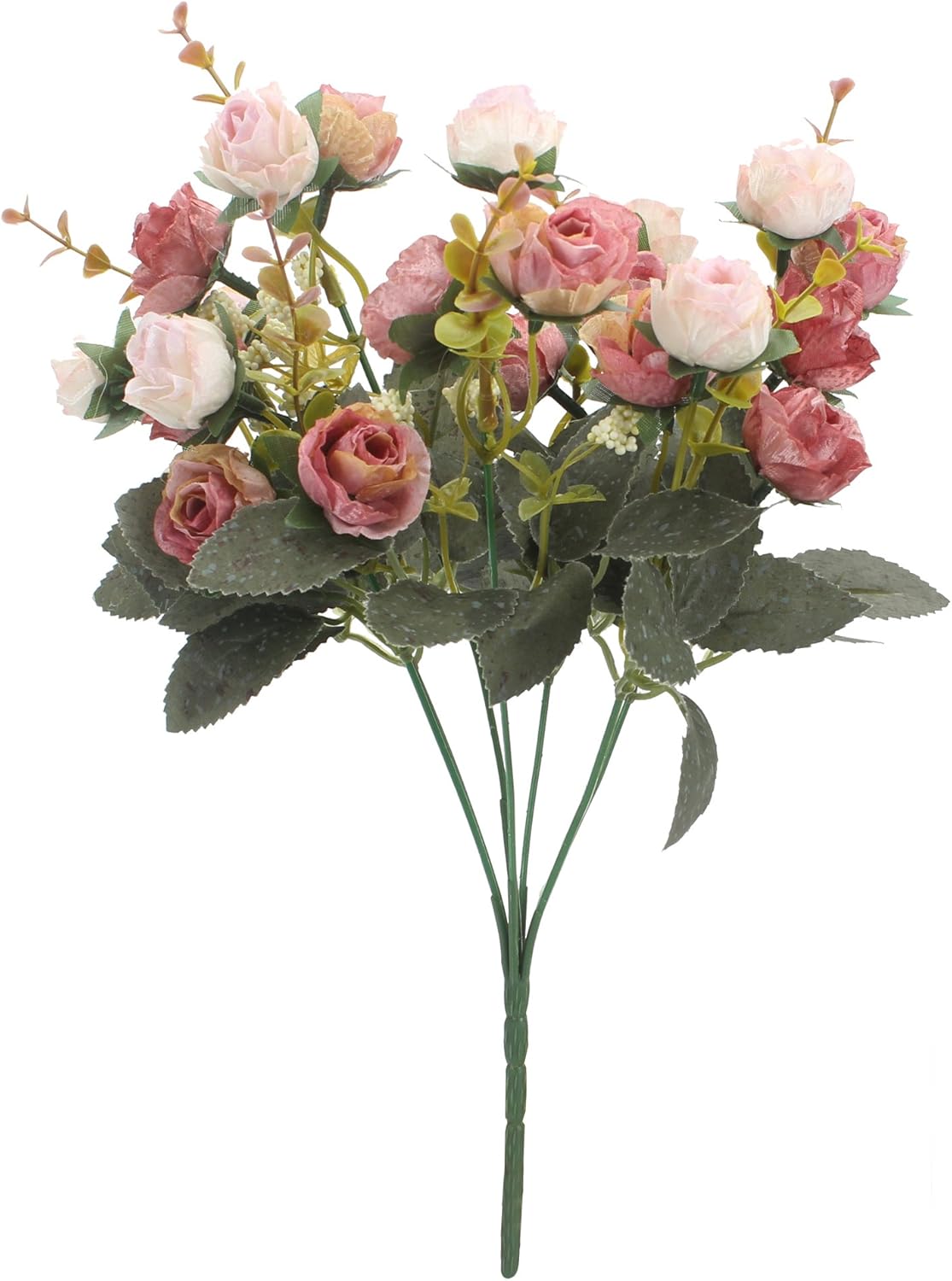 Duovlo 7 Branch 21 Heads Artificial Flowers Bouquet Mini Rose Wedding Home Office Decor,Pack of 2 (2 PCS Pink) : Home & Kitchen
