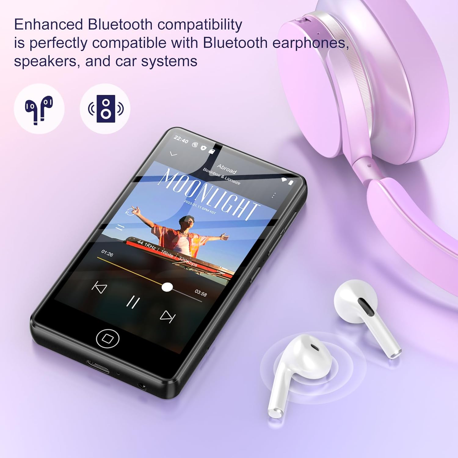 80GB MP3 Player with Bluetooth and WiFi, Android Spotify Music Player for Pandora, Amazon Music, Audible. 4.02" Touchscreen, Speaker, Supports Play Store,Up to 512GB