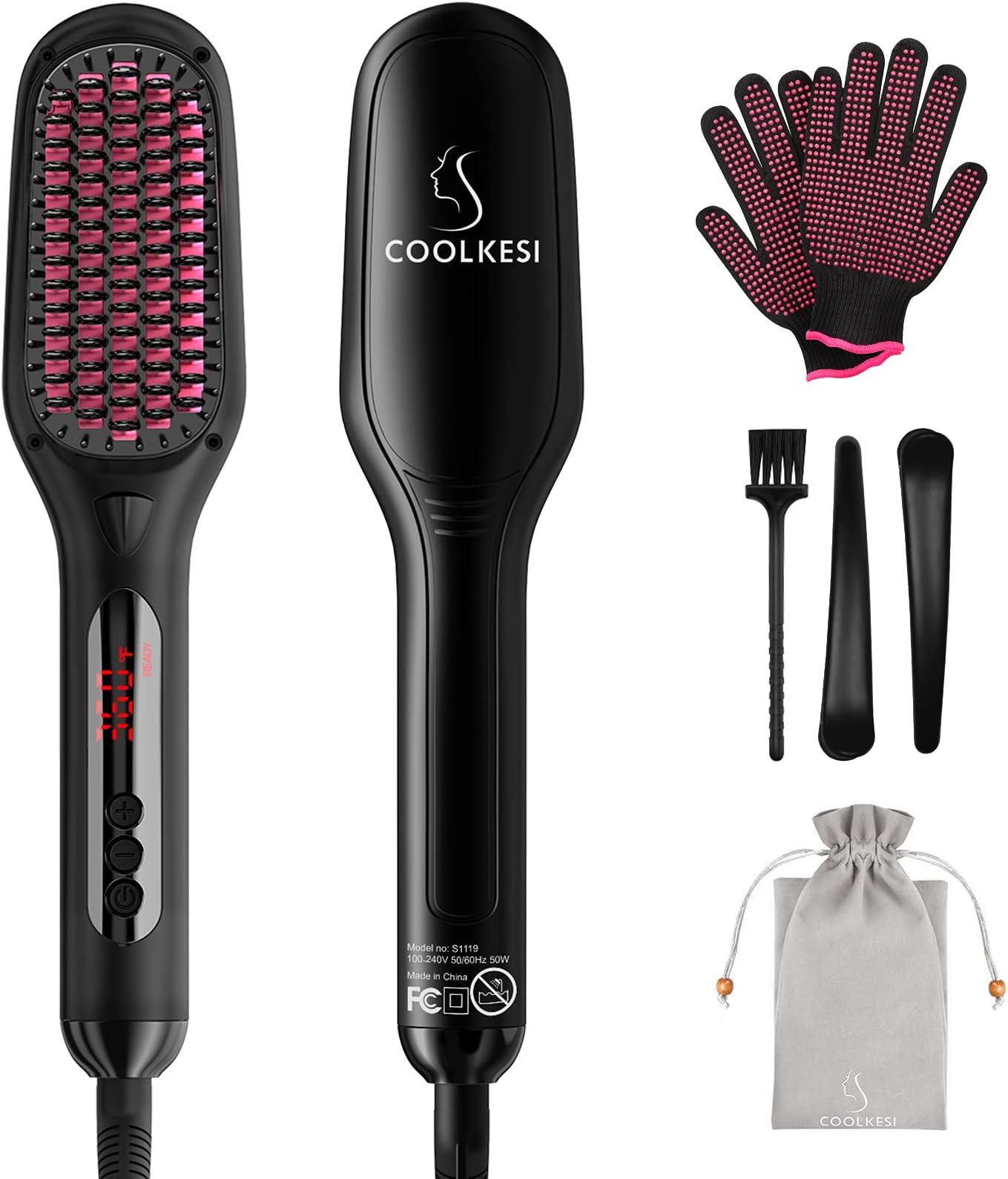 Dorsanee Go Ionic 30s Fast MCH Ceramic Heating Portable Frizz-Free Silky Electric Hair Straightener Brush Comb by COOLKESI
