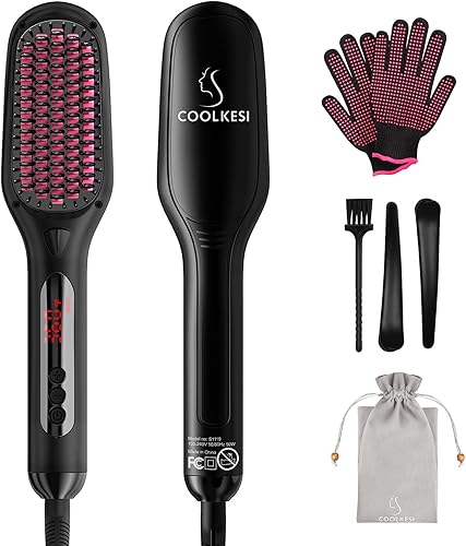 Cepillo alisador de pelo iónico, cepillo alisador de cerámica MCH rápido de 30 segundos con función antiquemaduras, apagado automático y doble