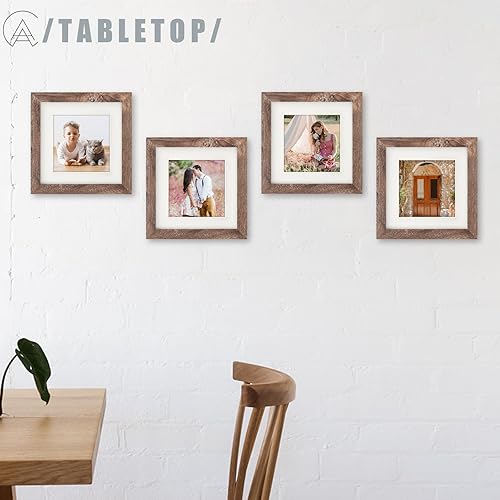 Miniatura 3 de AEVETE Marcos de fotos cuadrados marrones de 6 x 6 con alfombrilla de 4 x 4 para mesa de pared