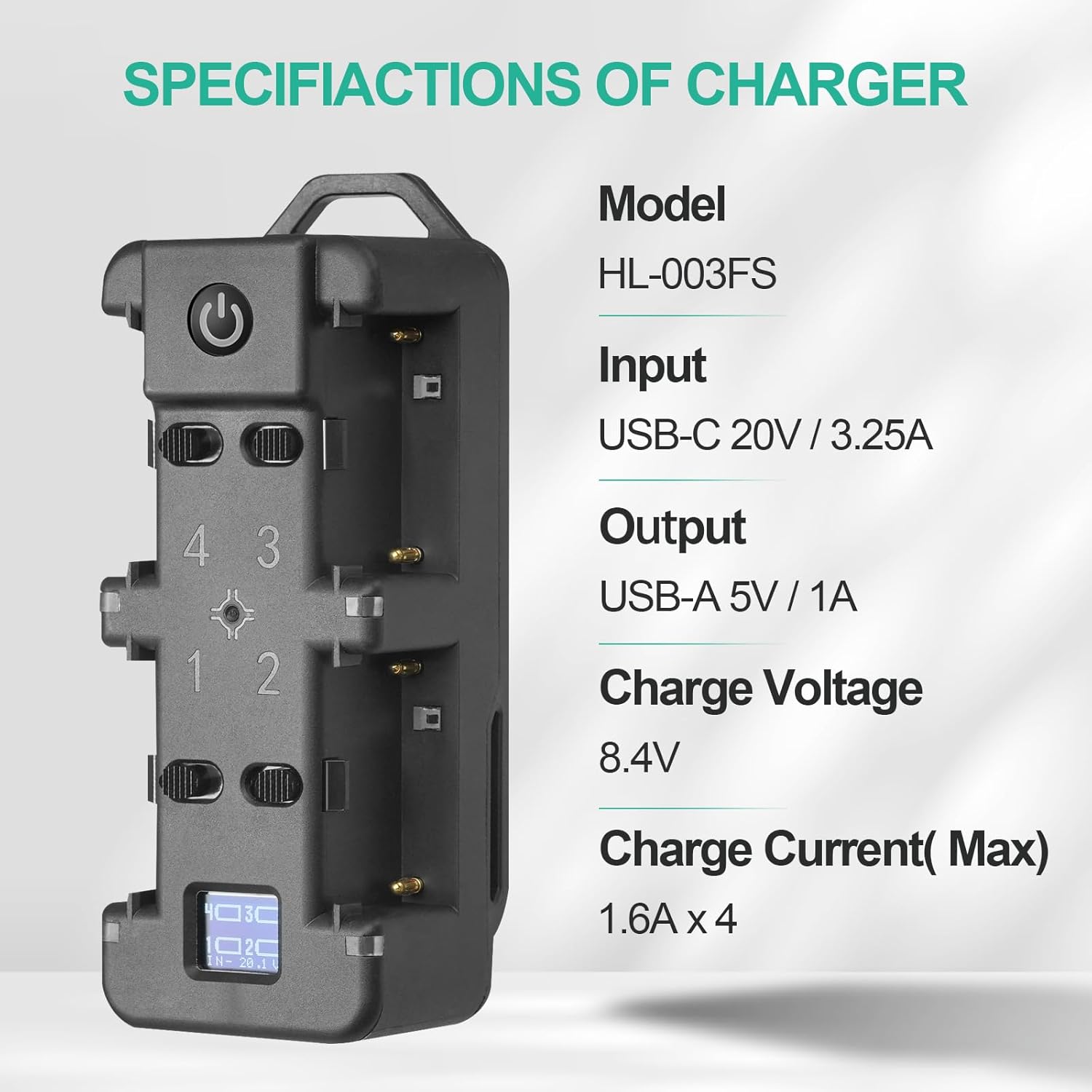 WELLMAKING 4-Channel NP-F Battery Fast Charger with LCD Screen, PD 65W Power Plug, USB-Lightning for iPhone and USB-C Cable Compatible with Sony NP-F550 F570 F750 F770 F930 F950 F960 F970 Batteries