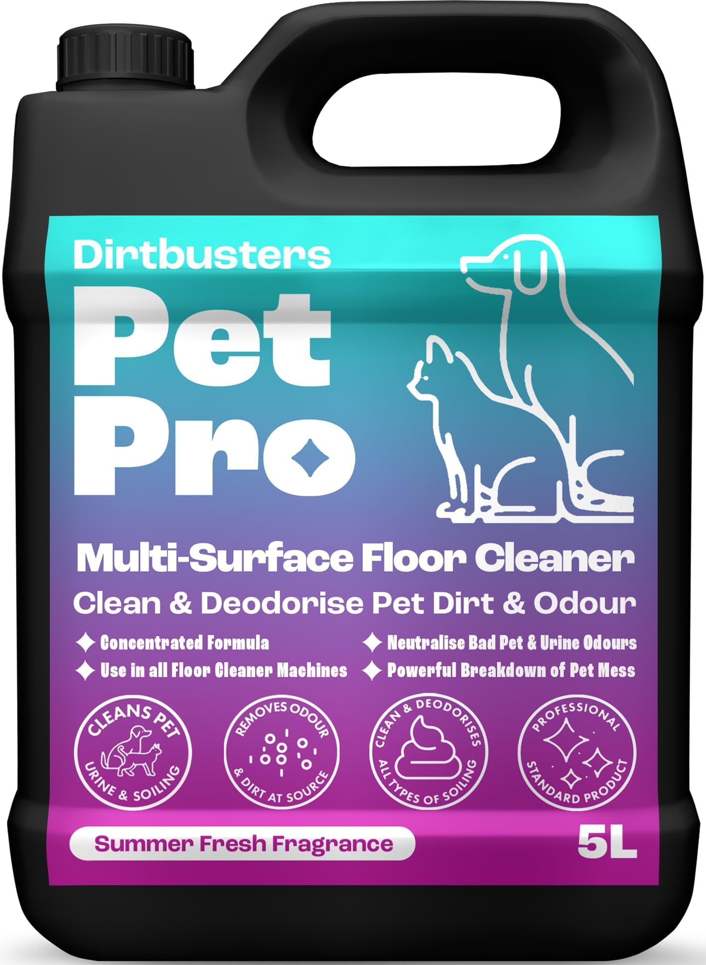 Pet Pro Multi Surface (5L) Floor Cleaner Solution With Deodoriser, Pet Stain & Odour Remover For Hard Floor Cleaning Machines & Mop