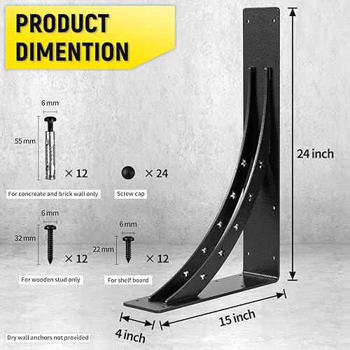 Miniatura 2 de Soportes de estante resistentes de 24 x 15 pulgadas, carga máxima de 900 libras, soportes de metal de aleación de alta calidad (juego de 2) soportes