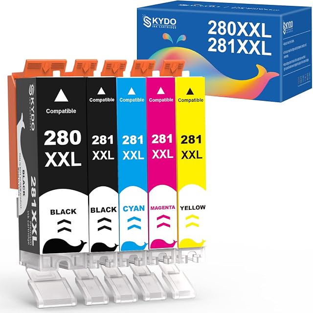 Skydo Remplacement de cartouche d'encre compatible pour Canon 280 281 XXL PGI CLI 280XL 280XXL 281XL 281XXL pour Pixma TR8620 TR7620 TR8520 TR7520 TS702 TS9120 TS9520 TS8120 TS6120 TS6320 Priner, 5 Boîte de combo