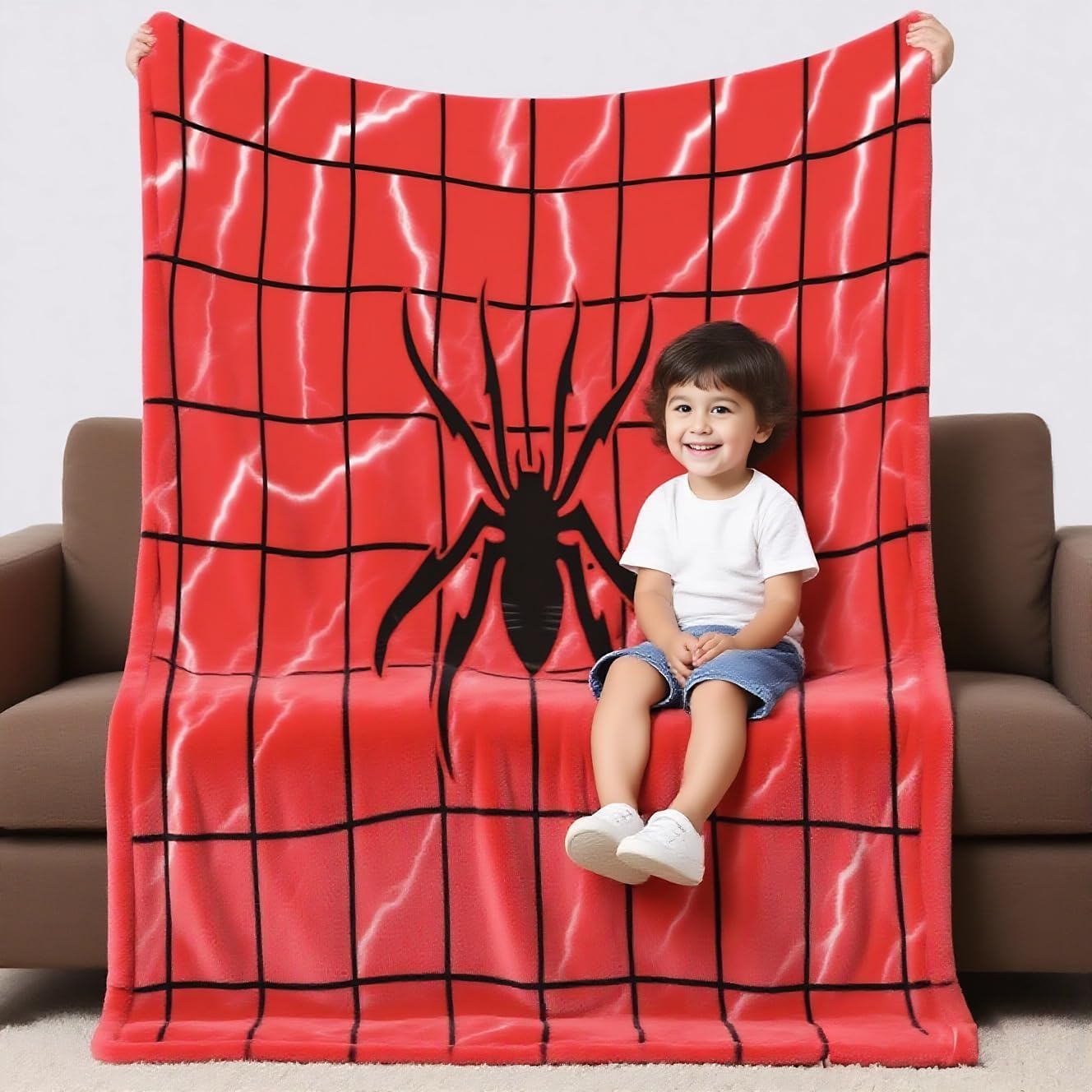 Red Throw Fluffy Flannel Blanket and Throw Pillowcase for Kids Boys