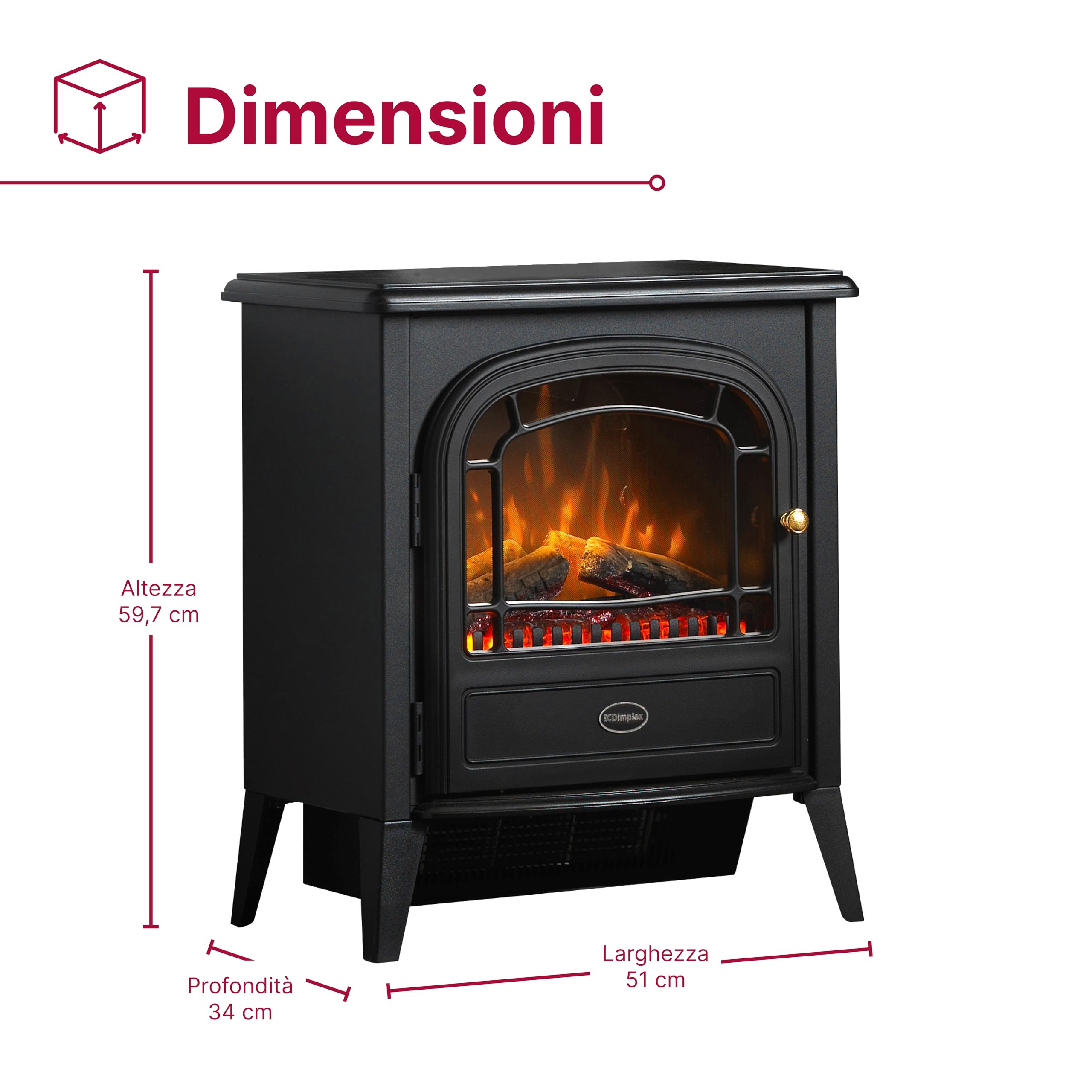 Dimplex Club Caminetto Elettrico Camino Elettrico da Terra con Letto di Ceppi Ardenti e Effetto Fiamma LED Optiflame Camino Finto con Ventilatore Riscaldante da 2 kW Incluso Telecomando