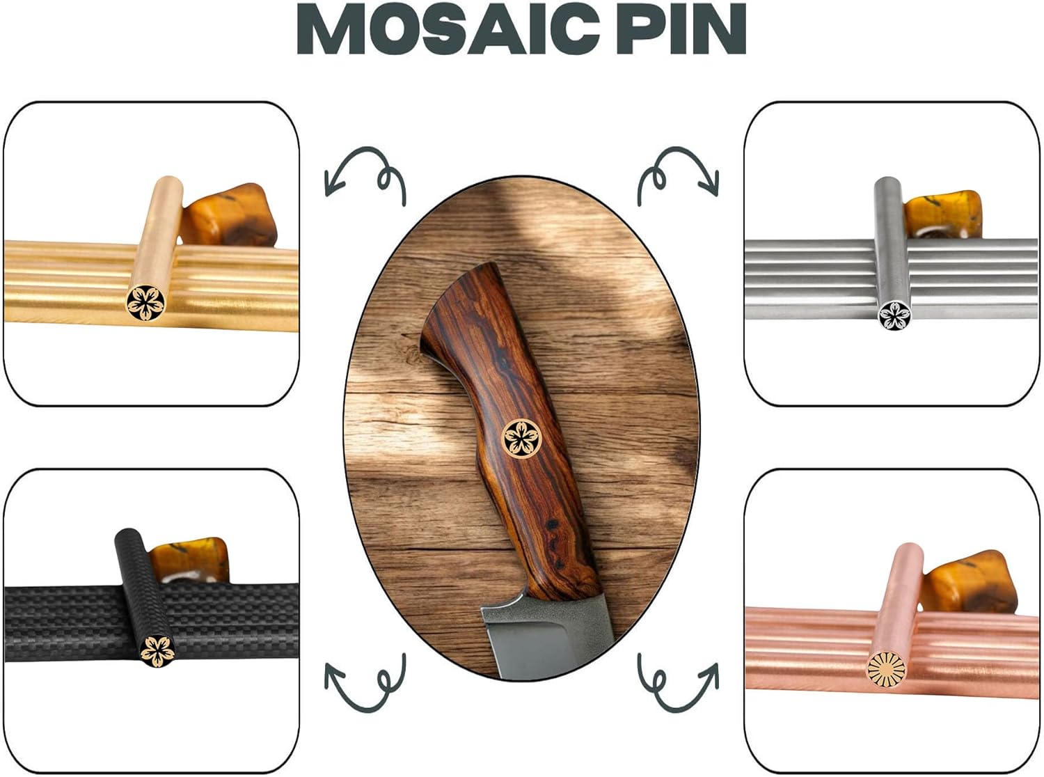 Mosaic Pin for Knife Handle | Cherry Blossom | 6mm 8mm 10mm | Brass,Copper,S.Steel,C.Fiber | Epoxy | 4 Len | Custom Knife Making Supplies | Handle Pins (Brass | Carbon Fiber Tube, 1|4 Inch | 6 mm)