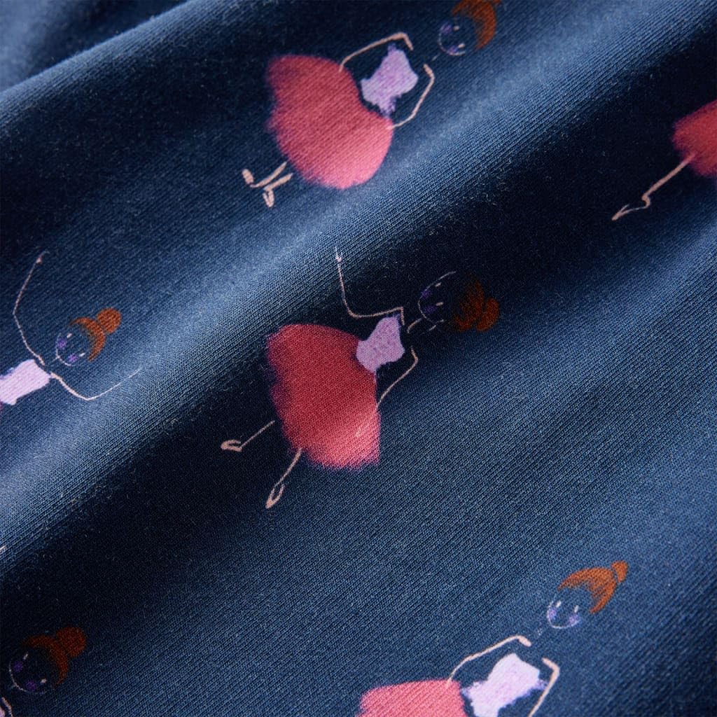 Vestido infantil azul marino de algodón con manga larga y cuello redondo, talla 104 para niña, con estampado de bailarina, cordón en la cintura, adecuado para uso diario, escuela