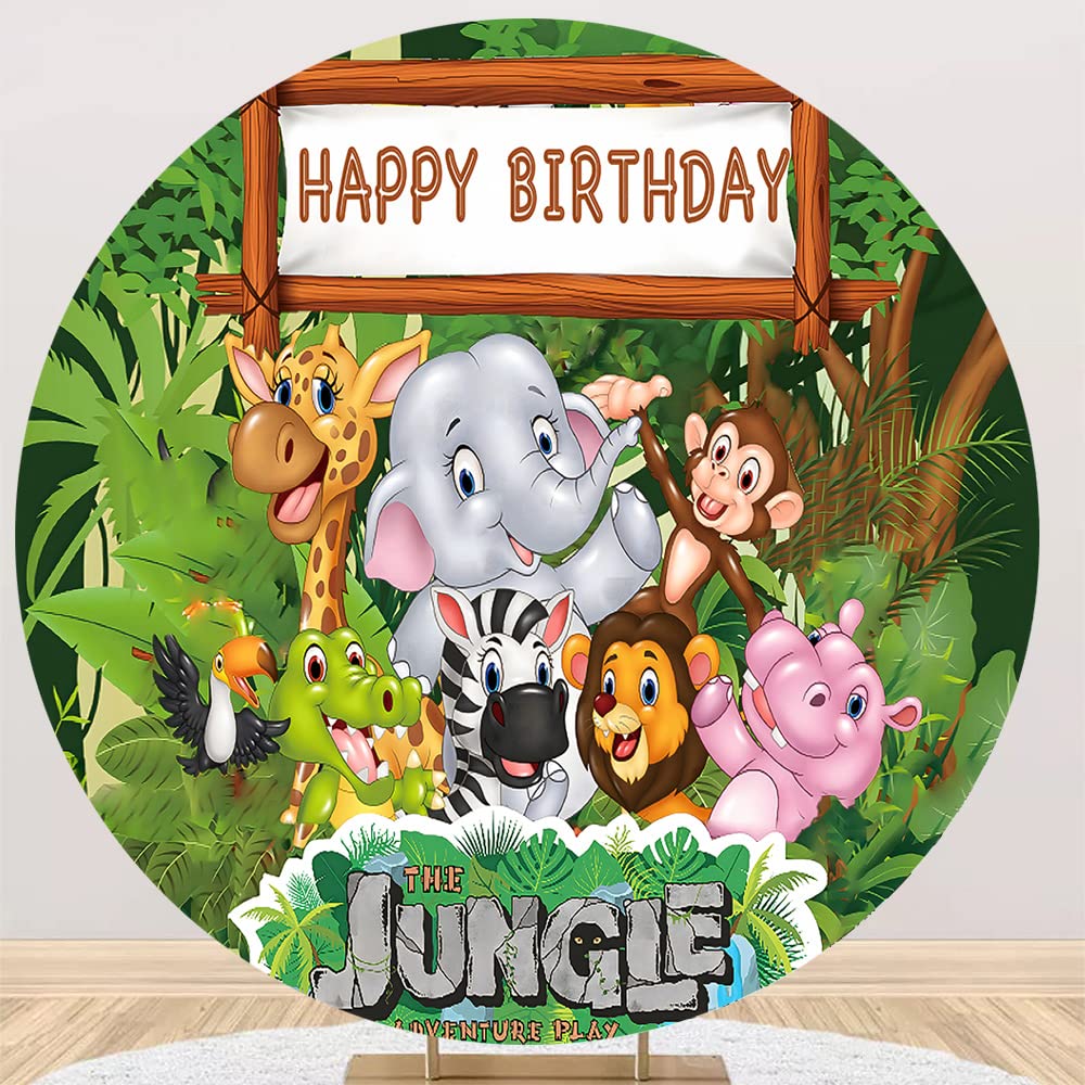 Iydamc Runder Fotohintergrund – Dschungel-Safari Mit Tieren, Durchmesser 2,3 M, Für Kinderpartys & Fotoshootings