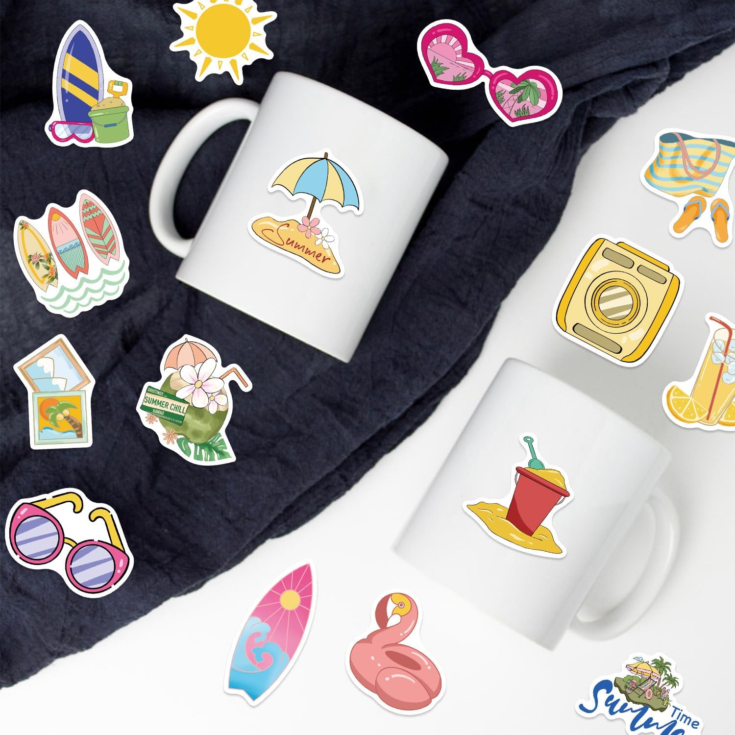 Cute Hello Summer Aesthetic Sticker, Funny Summer Time Waterproof Sticker for Water Bottle Laptop Scrapbook, Beach Surfing Stickers for Surfboard, Sea Animals Fruit Decals, Party Favors image 4