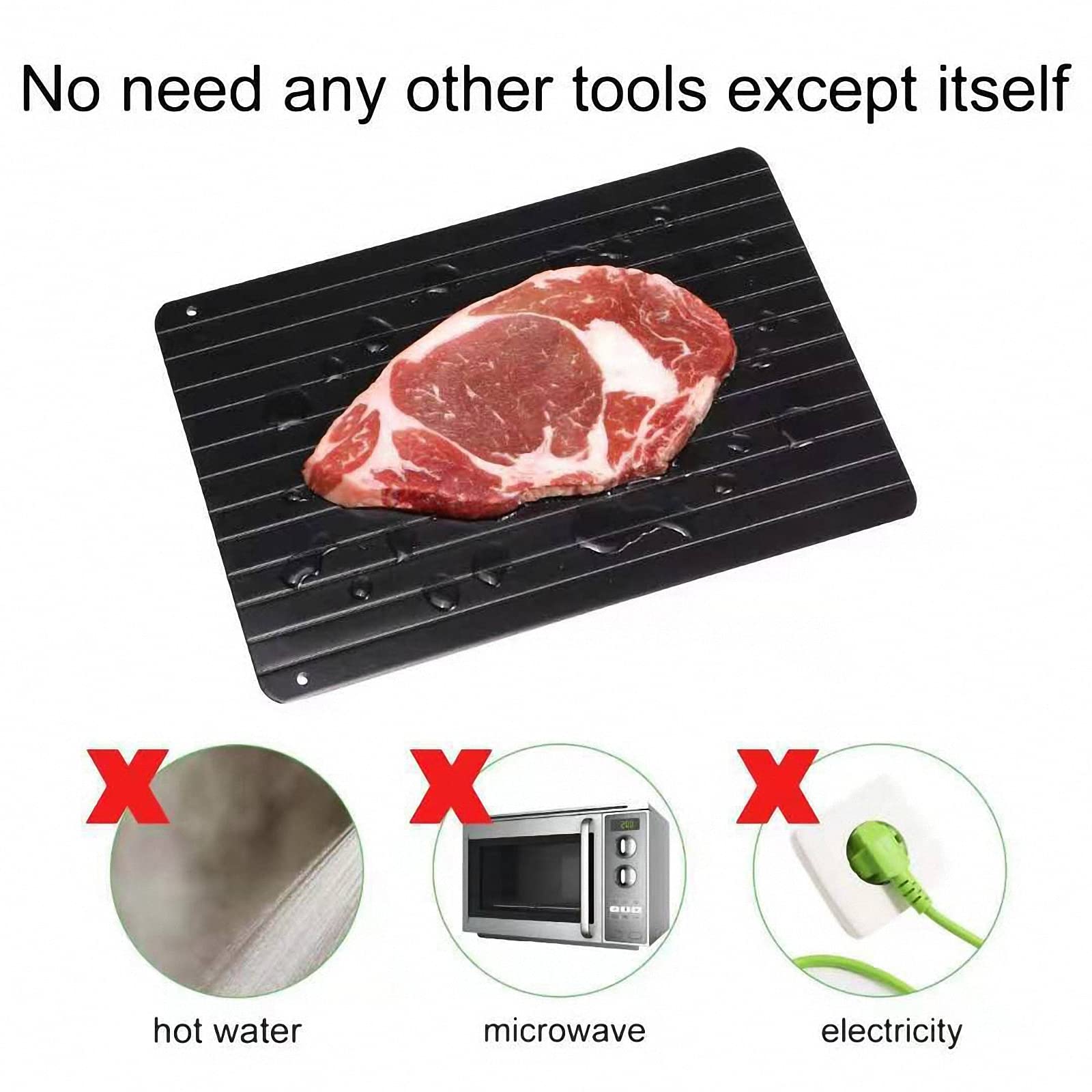 Auftauplatte für Gefrorene Lebensmittel, schnelle Auftauplatten für Steaks ohne Strom, Auftauplatte mit Auffangschale, Schwarz, L
