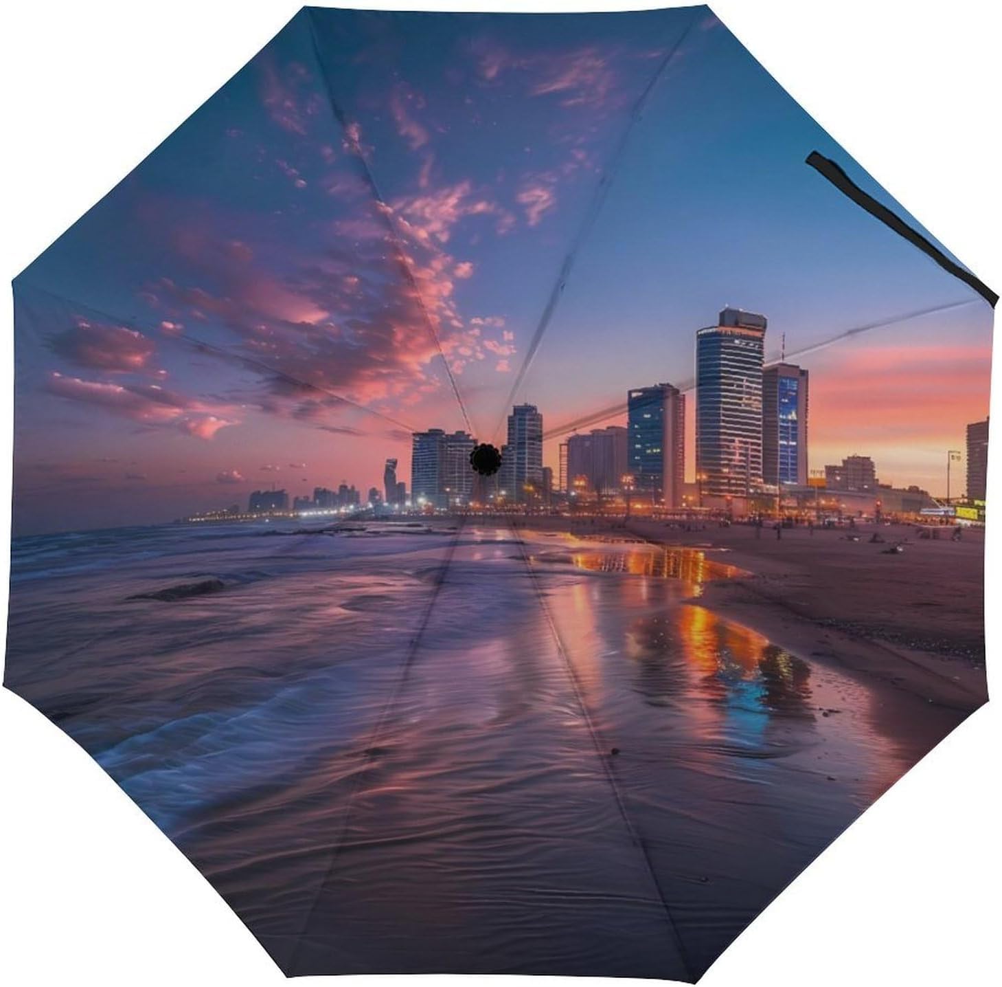 Sunset over Tel Aviv Beach Israel Sun Umbrella Windproof Automatic Folding Umbrellas Travel Accessories