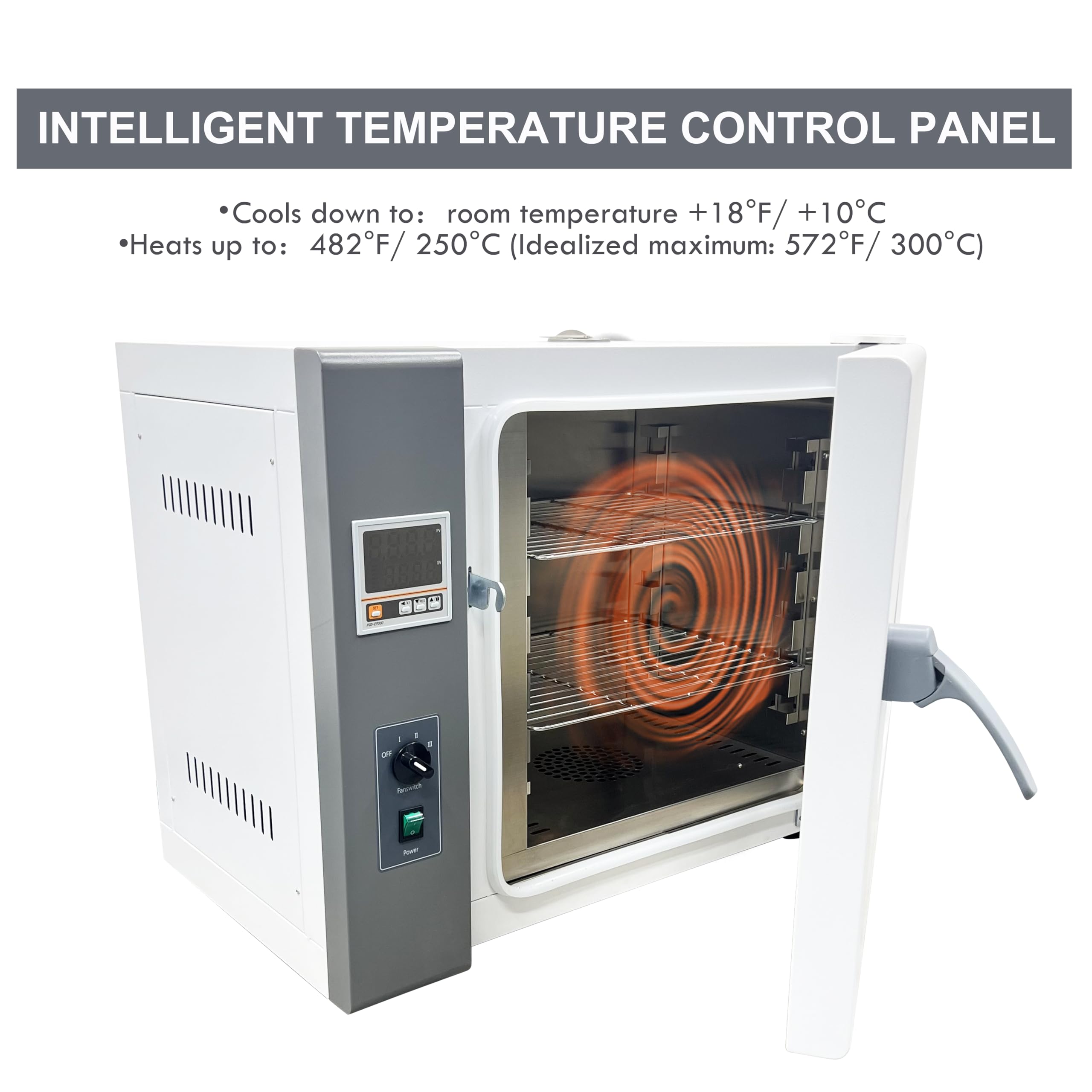 INTBUYING 220V Digital Forced Air Convection Drying Oven Heat Industrial Lab Temperature Control Adjustable Fan Speed (17.3X21.6X21.6inch Chamber)