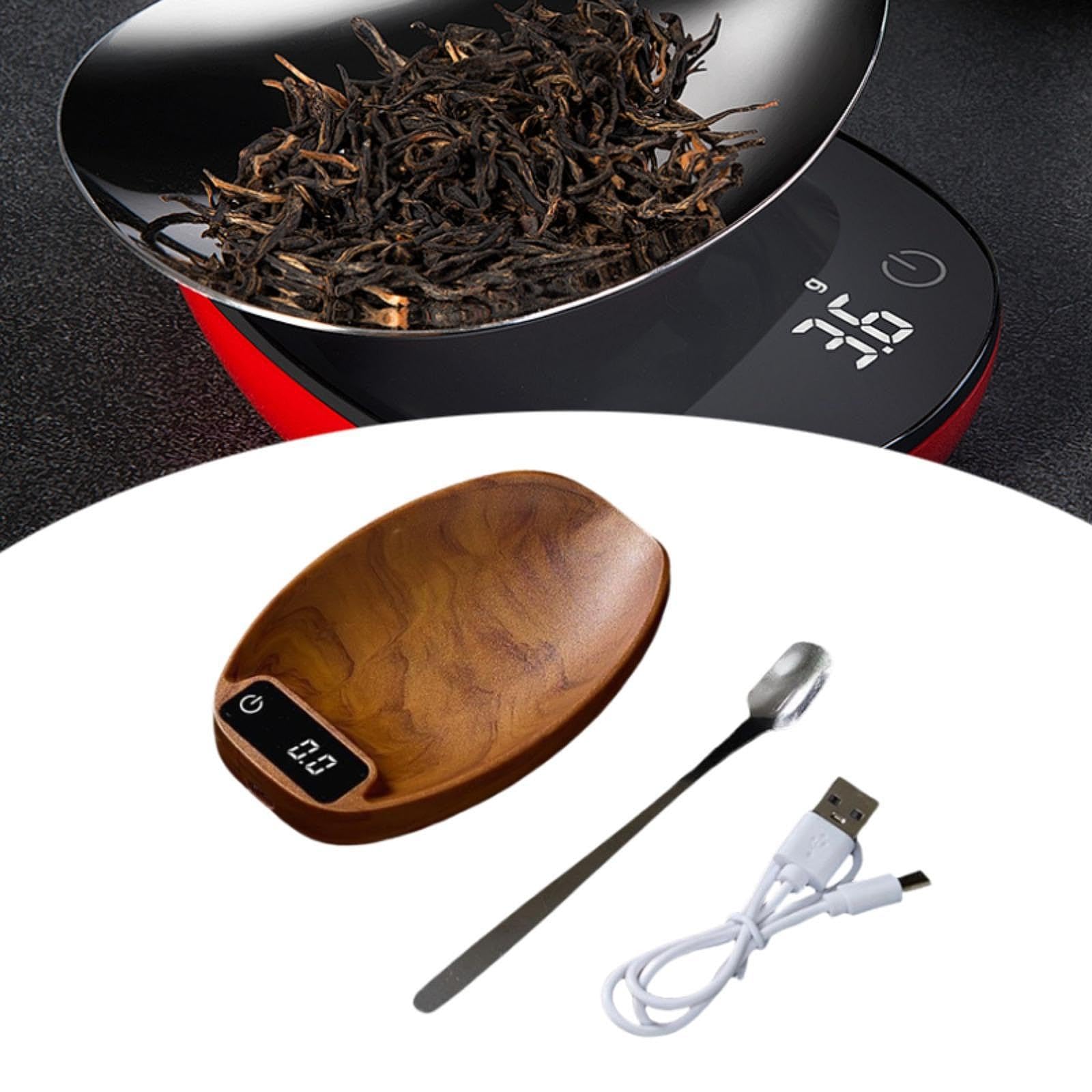 Electrónica para Medir Alimentos Té Café con Cuchara Digital Material PP Acabado Madera Diseño Pequeño Recargable USB Apta para Oficina Hogar, MarrÓn, Individual