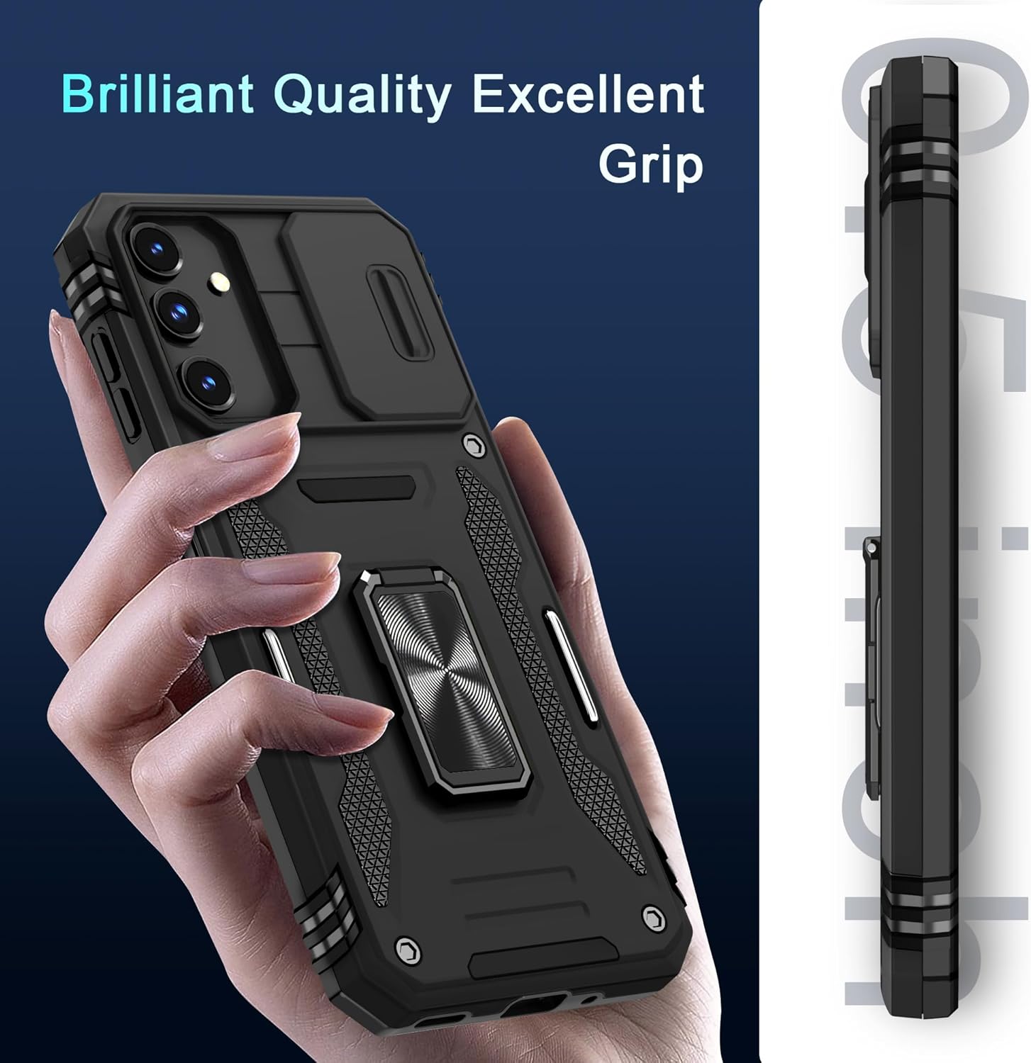 DEERLAMN Case for Samsung Galaxy A16 5G with Slide Camera Cover+Screen Protector (1 Pack), Rotated Ring Kickstand Military Grade Shockproof Protective Cover-Black - Image 7