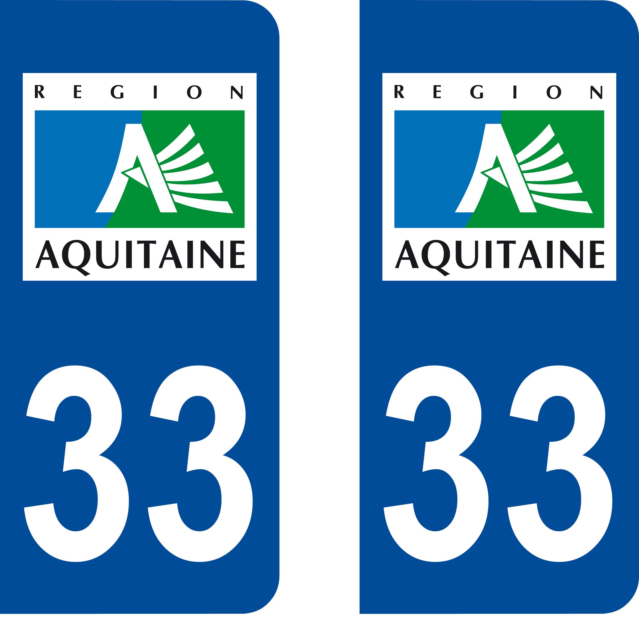 Adesivi Per Targa Auto Dipartimento 33 Gironda | Nuova Aquitania | Set 2 Pezzi Anteriore E Posteriore 45x100 Mm | Fabbricazione Francese