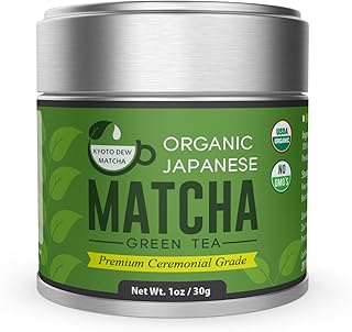 Kyoto Dew Matcha – Organic Premium Ceremonial Grade from Japan Matcha Green Tea Powder – Radiation Free, Non Fillers, Zero Sugar – USDA & JAS Certified Organic 30g (1oz) Tin