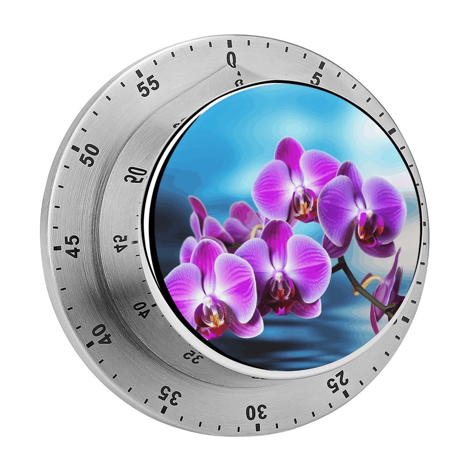Beautiful Orchid Timer Exquisite Stainless Steel Body Mechanical Desk Timers 60 Minutes Visual Countdown Timers with Magnetic Backing Loud Alarm Kitchen Timer for Cooking