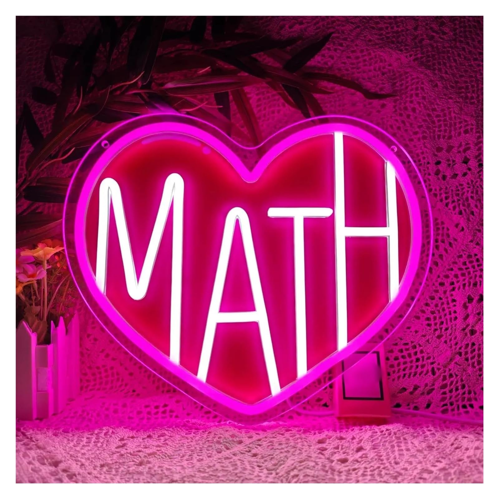 Wiszące neony artystyczne Neon Math Serce Z Napisem Miłość Światło LED Ściemnialne - Do Klasy, Nauczyciela Matematyki, Gabinetu, Wystrój Domu, 33.2cmx28cm