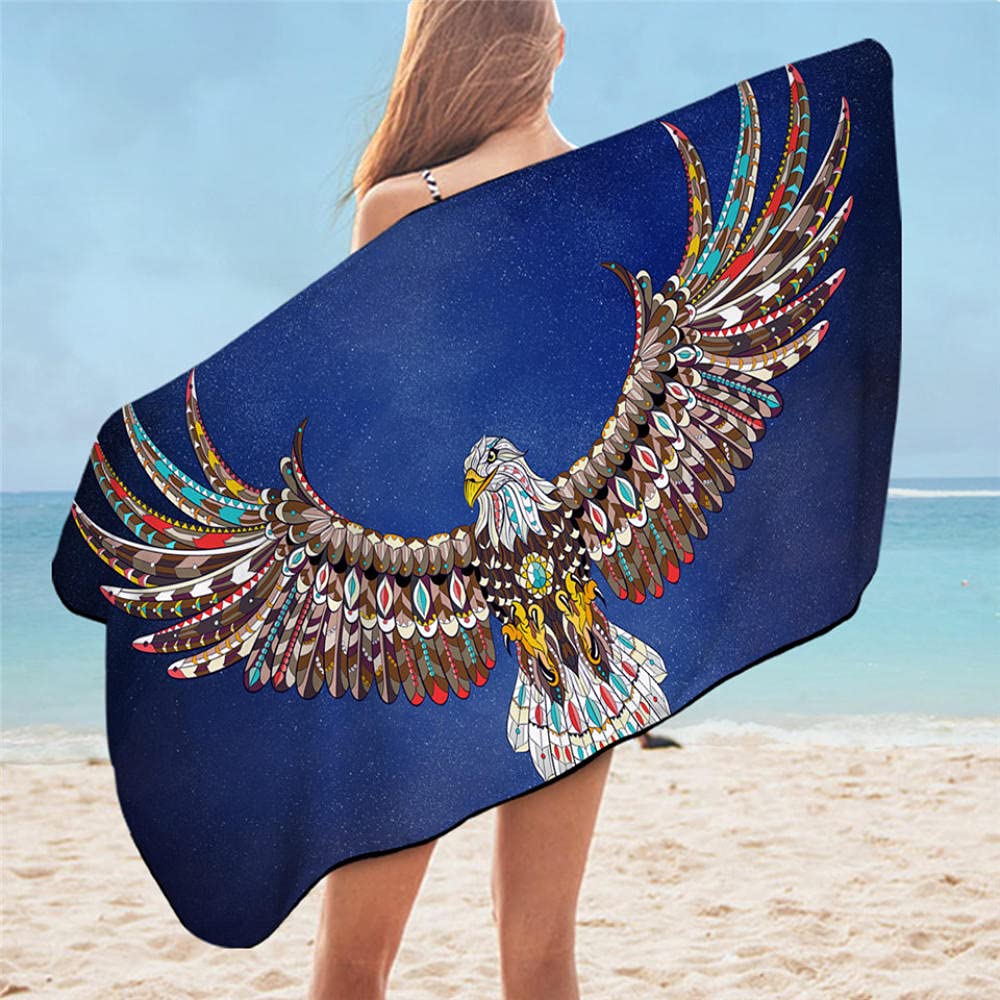 Lsjuee Large Travel Towel, Eagle Bath Towel 3D Printed Microfiber Beach Towel Compatible with Adults Rectangle American Flag Towel