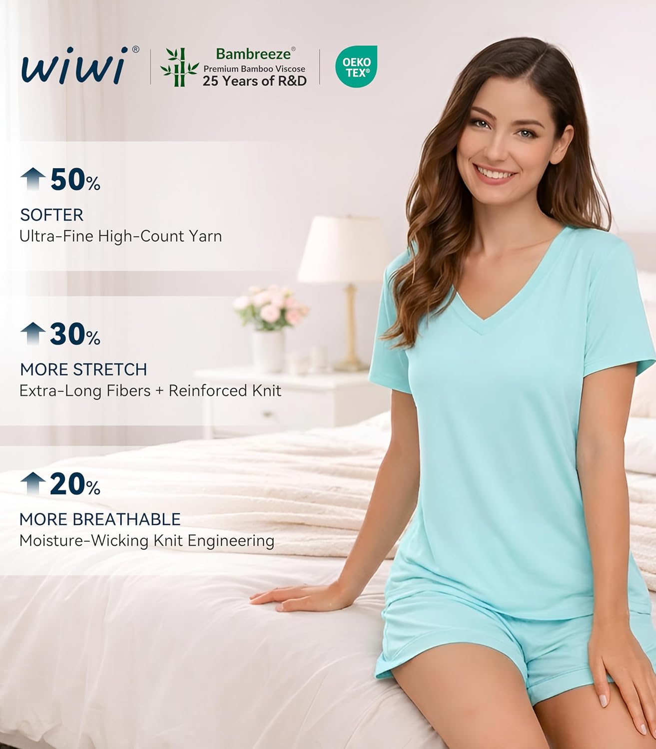 WiWi Viscose from Bamboo Pajamas Set for Women Super Soft Short Sleeve Cooling Summer Plus Size Pjs Sets Sleepwear S-4X - Image 6