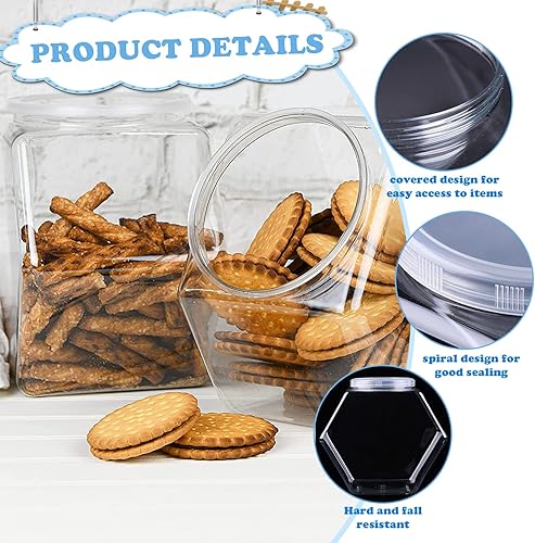 Miniatura 3 de 12 tarros hexagonales de plástico transparente de 30 onzas, tarros de galletas de plástico con tapas herméticas, recipientes reutilizables de boca