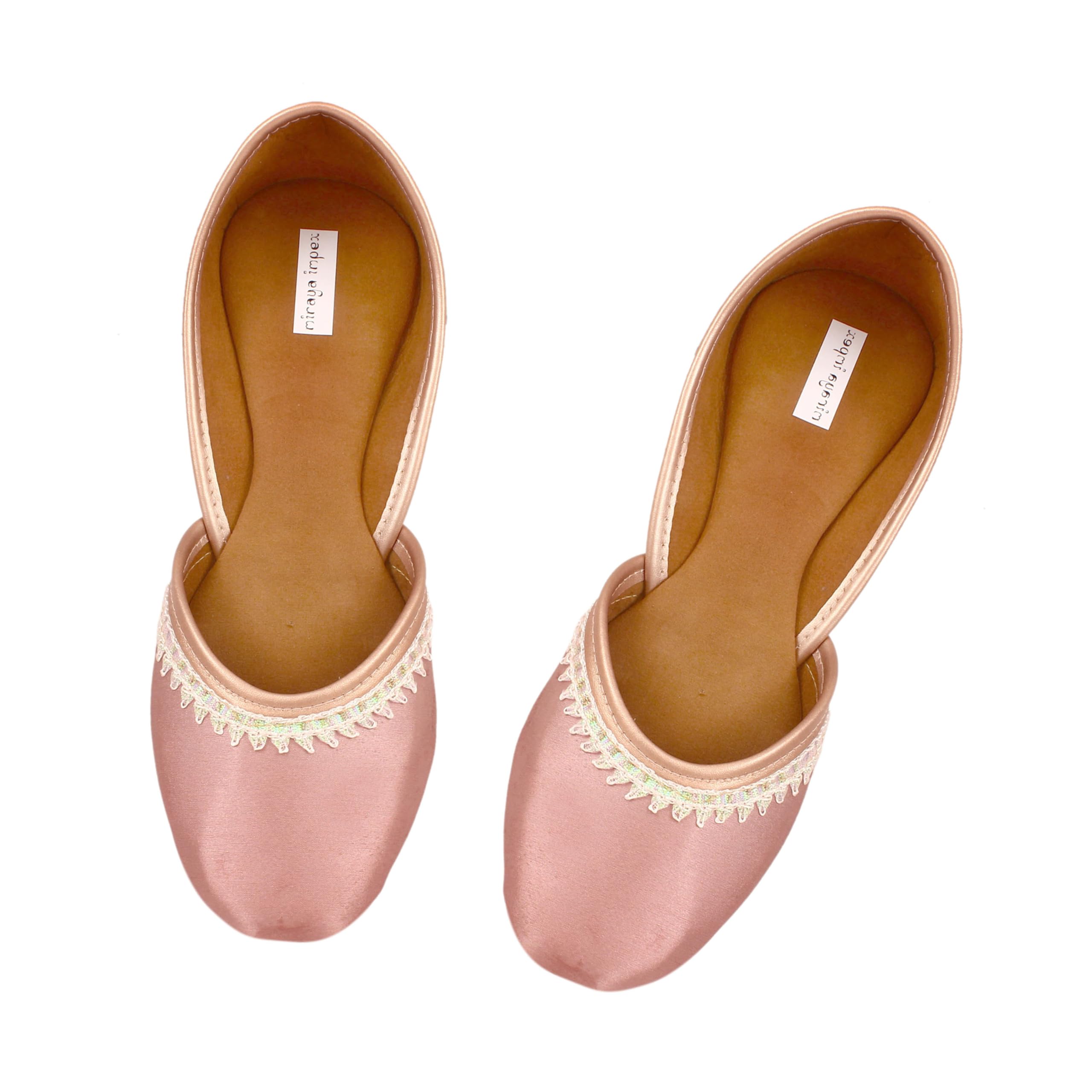 Miraya Pink Lace Work Ethnic Punjabi Jutti Mojaris for Women and Girls-image-24