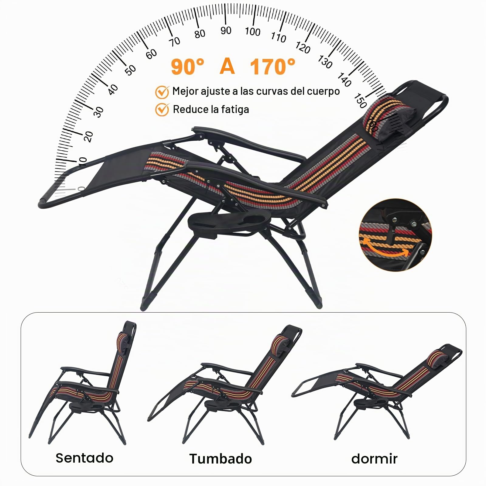 Gravedad Cero Tumbonas Jardin Exterior Plegable,Sillas Acolchadas Reclinables o Hamacas para Playa, Terraza y Camping,Plegable, Ahorra Espacio. (1, Rayas Negras)