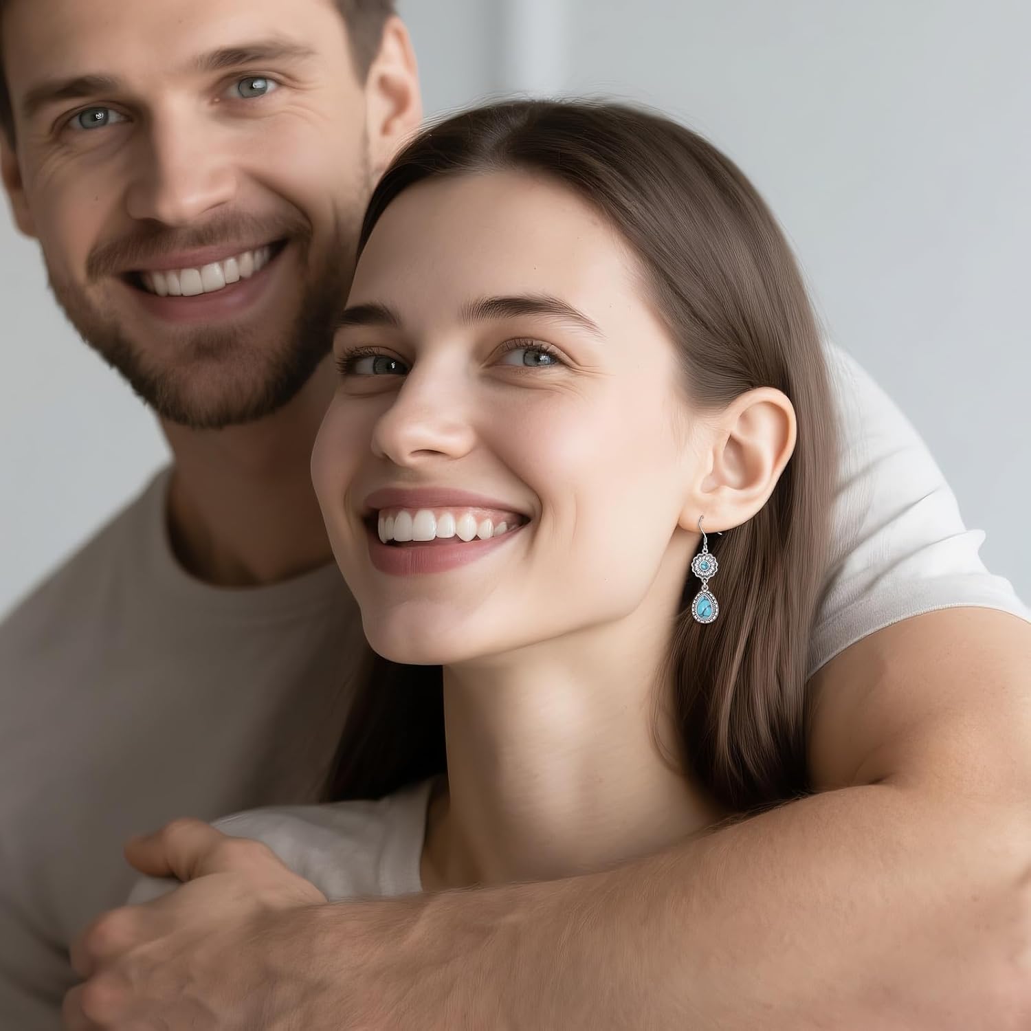 TIGER RIDER Turquoise/Moonstone/Red Agate/Black Onxy/Amber Dangle Earrings for Women 925 Sterling Silver Flower Hook Western Teardrop Earrings Bohemian Jeweley Gift - Image 3