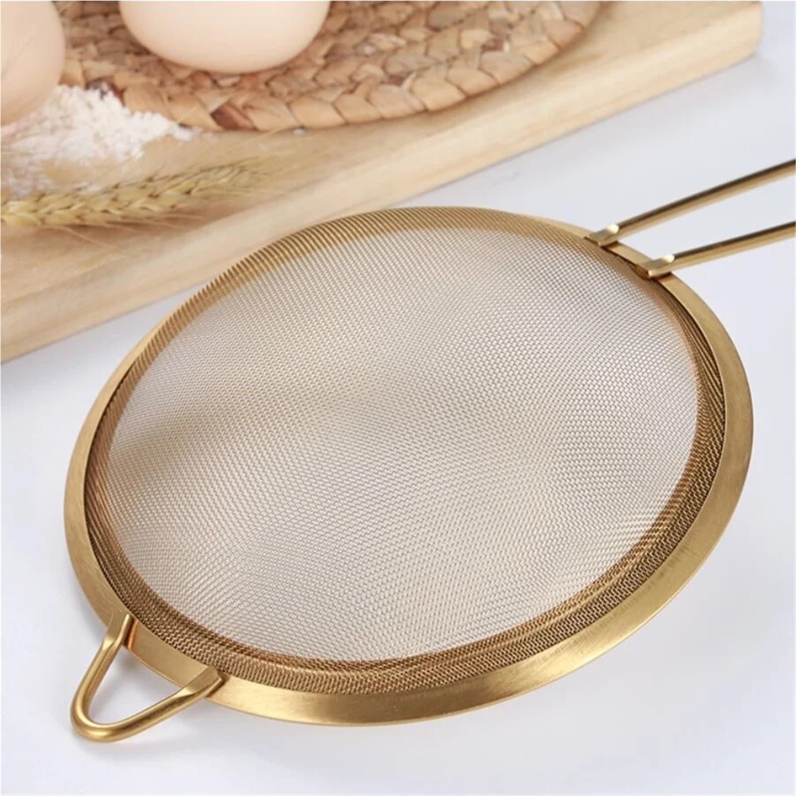Mehlsieb 1 stück Edelstahl Sieb Küche Bäckerei Gold Mit Haken Öl Scoop Sojamilch Saft Reis Milch Filter Mehl Bildschirm(XXL)