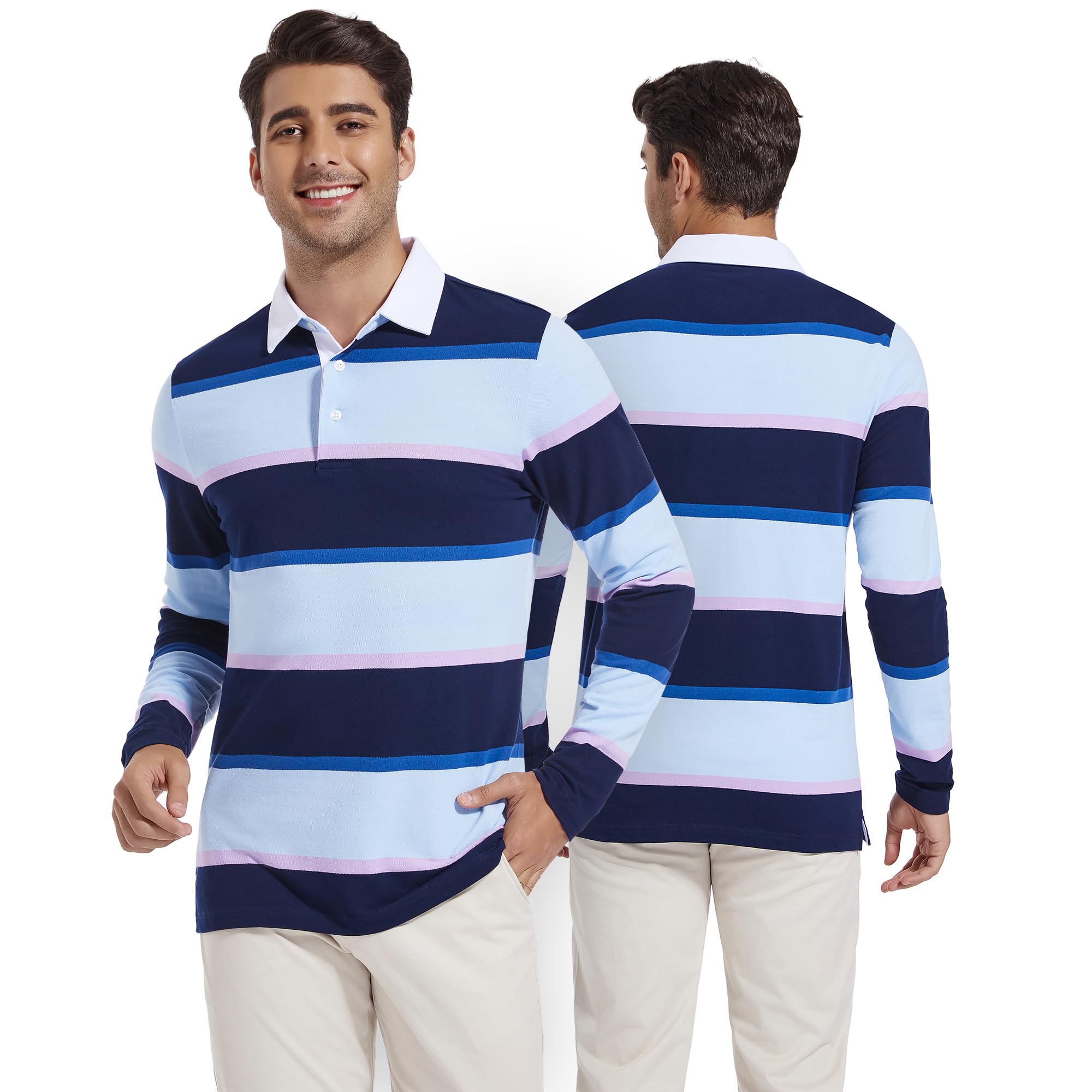Herren-Polo-Shirt, langärmelig, gestreift, trockene Passform, lässiger Kragen, Piqué-Golf-Poloshirts für Herren