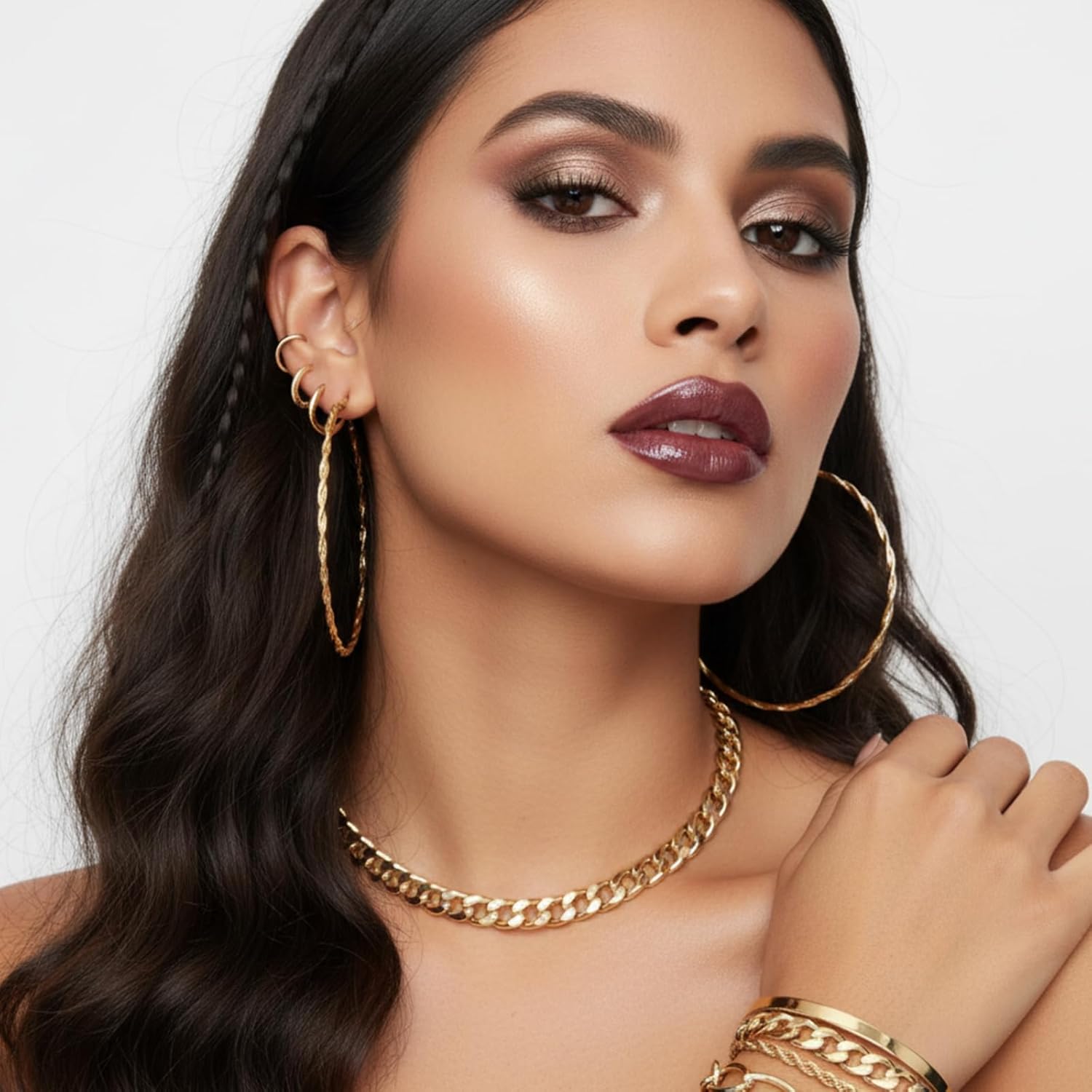 8 Pcs Y2k Chunky Gold Jewelry Set for Women 80s 90s Jewelry Set Cuban Link Necklaces Hip Hop Costume Accessories Layered Chunky Bracelets Hoop Earrings for Women Christmas Birthday Gift - Image 7