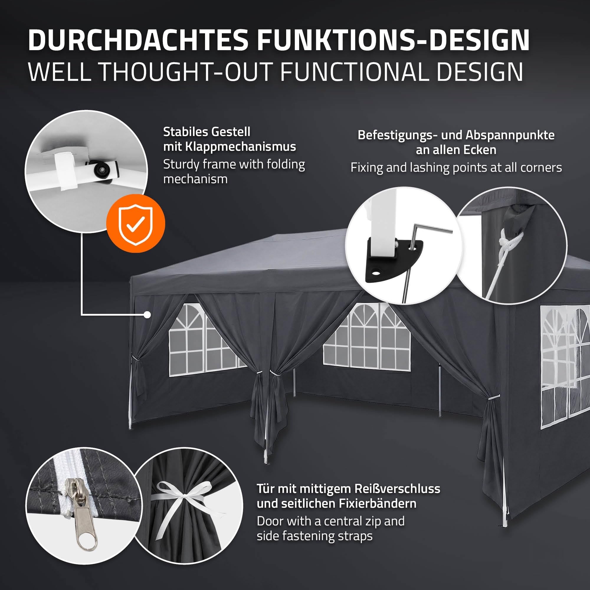 ECD Germany Tonnelle de Jardin Pliante 3x6 m Imperméable, Barnum Pliant Pop up avec 6 Parois Amovibles, Protection UV 50+, Sac de Transport, Tente de Réception Gazebo pour Patio Camping, Anthracite