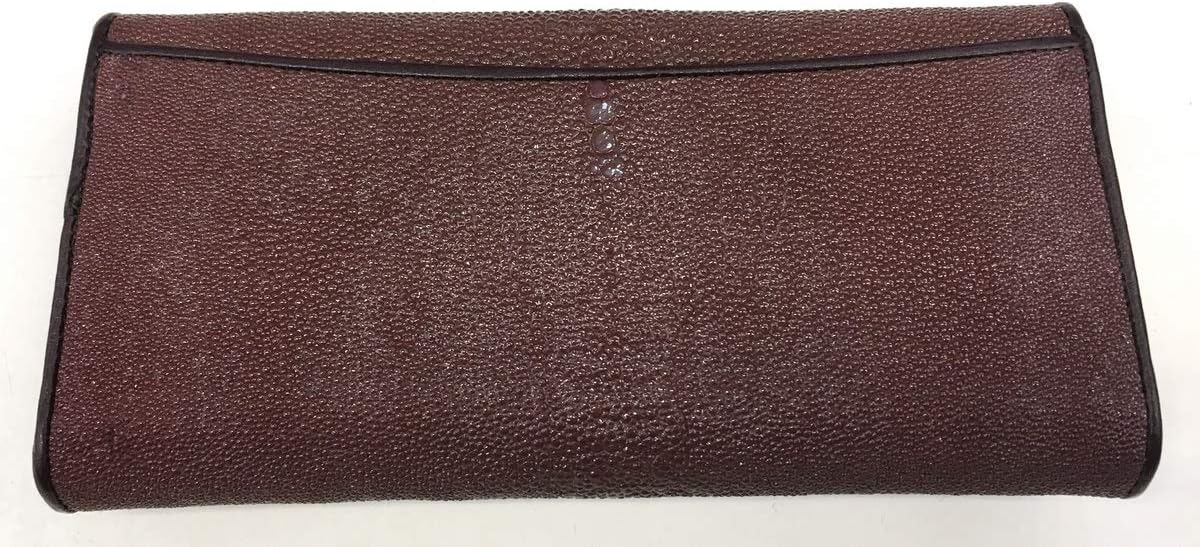 Julie Genuine Real Stingray Skin Leather One Eye Trifold Clutch Brown Wallet