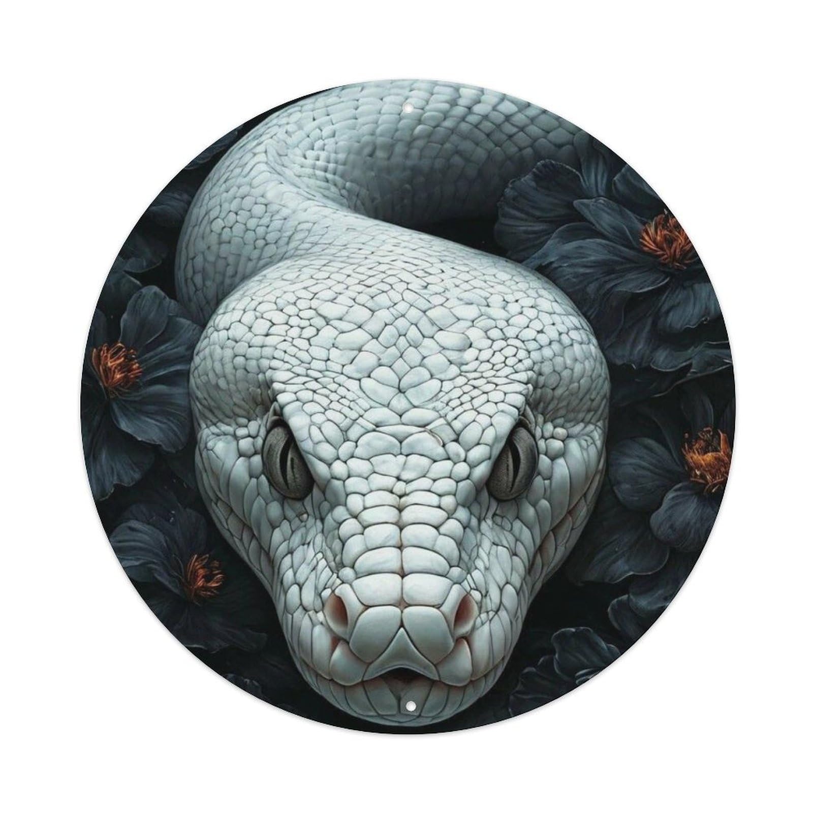 Animal Python Snake Dark Gothic Black Peony Vintage Metal Tin Sign Plaque Wall Decor for Cafe, Club Bar, Office, Garden Metal Poster 8x8Inch