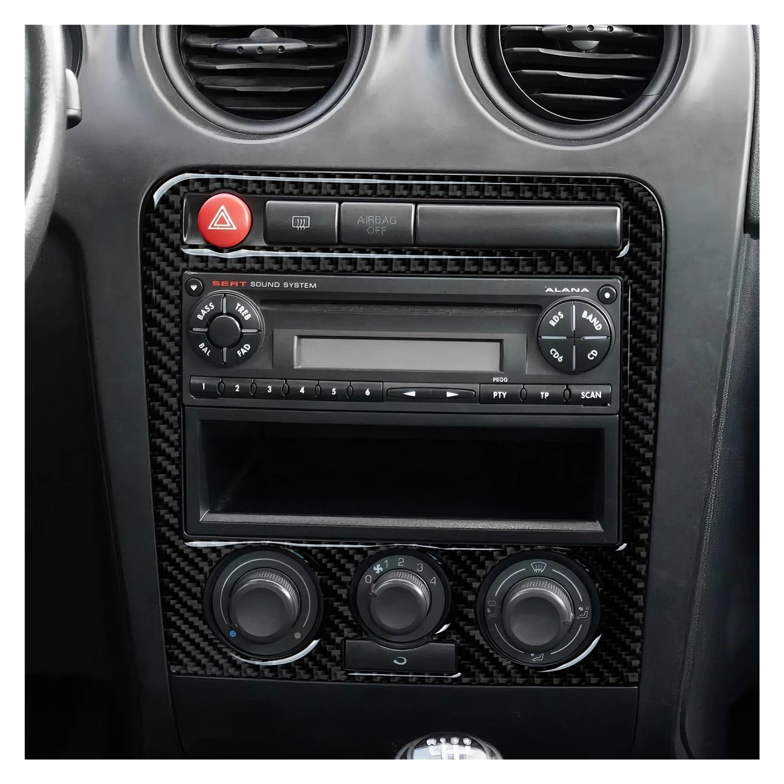 Marco Panel Radio Montaje Moldura Adhesivo Interior Fibra Carbono. Panel CD Consola Central Coche para Seat Cordoba 6L 2003-2009 para Ibiza 2002-2007