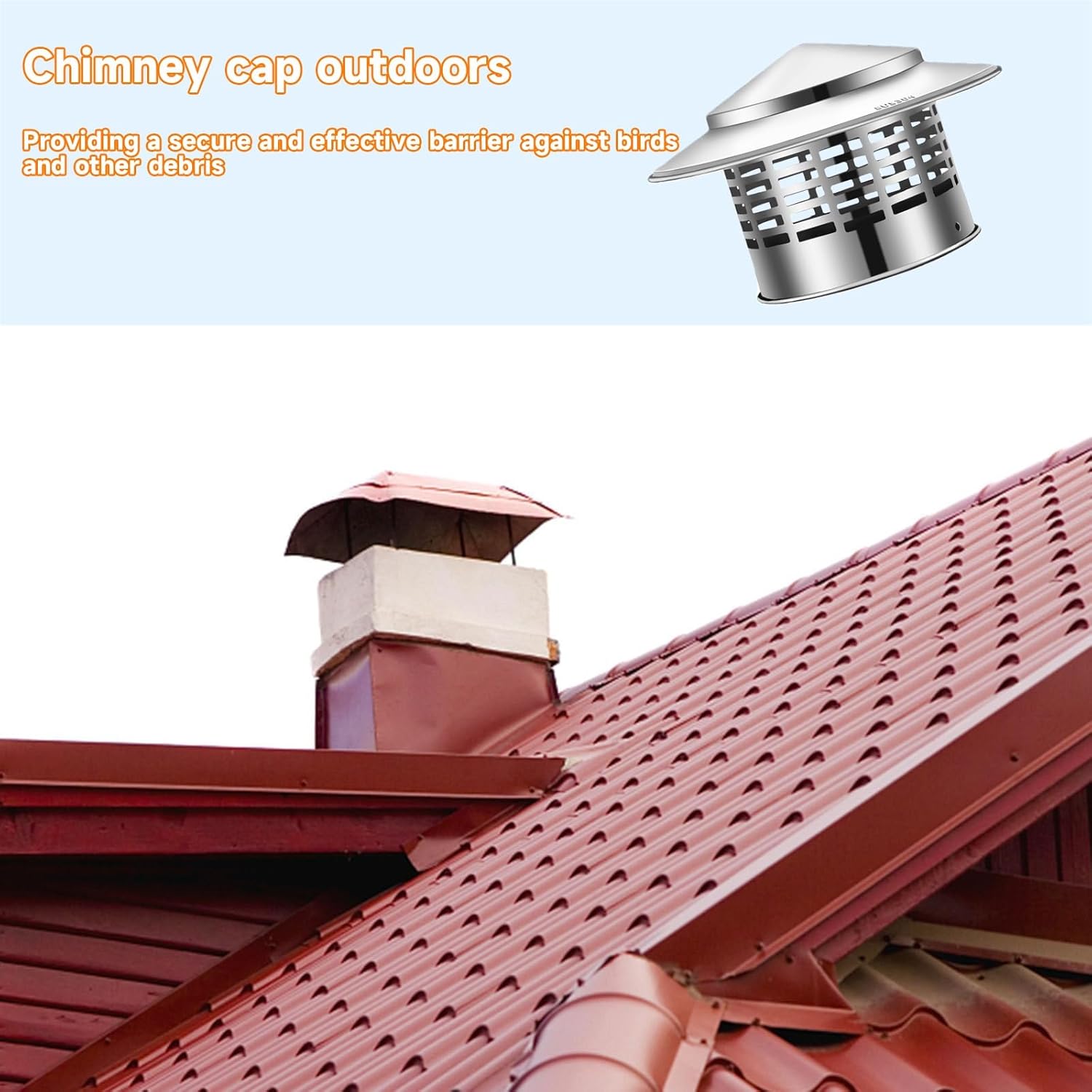 Cone top Chimney Cap，304 Stainless Steel Chimney Cover with Screen，Chimney Cap, Stove Pipe Chimney Cap, Fireplace Screen