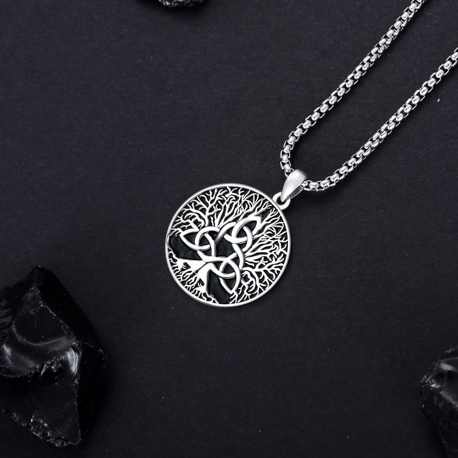 Tree of Life Necklace 925 Sterling Silver Celtic Knot Tree of Life Necklace Family Tree Pendant for Men Women, w/Stainless Steel Chain 22''+2'' - Image 3