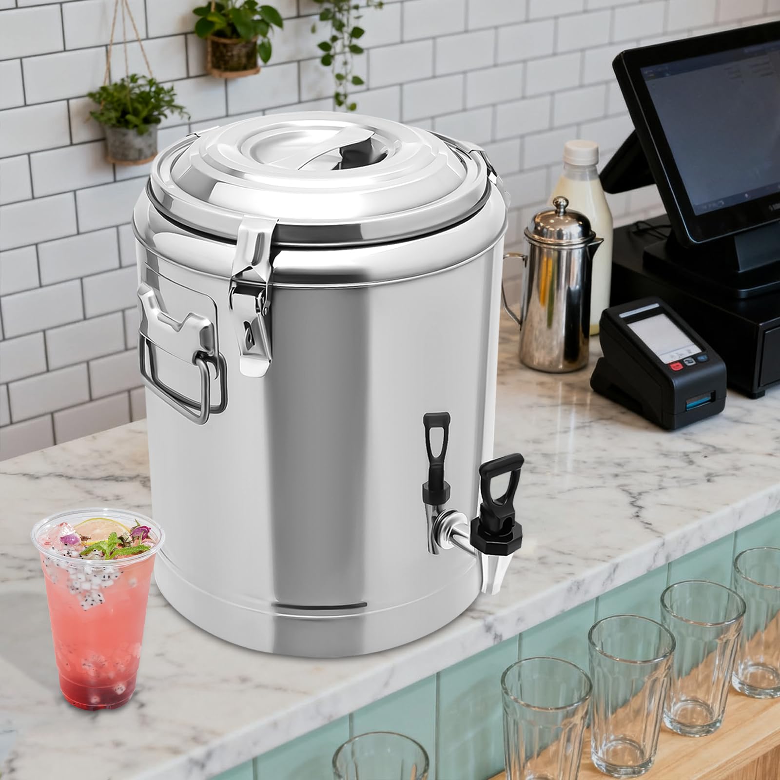 Contenitore isolante in acciaio inox con rubinetto, contenitore da 20 litri per bevande calde, adatto per banchetti, buffet, ristoranti e occasioni simili