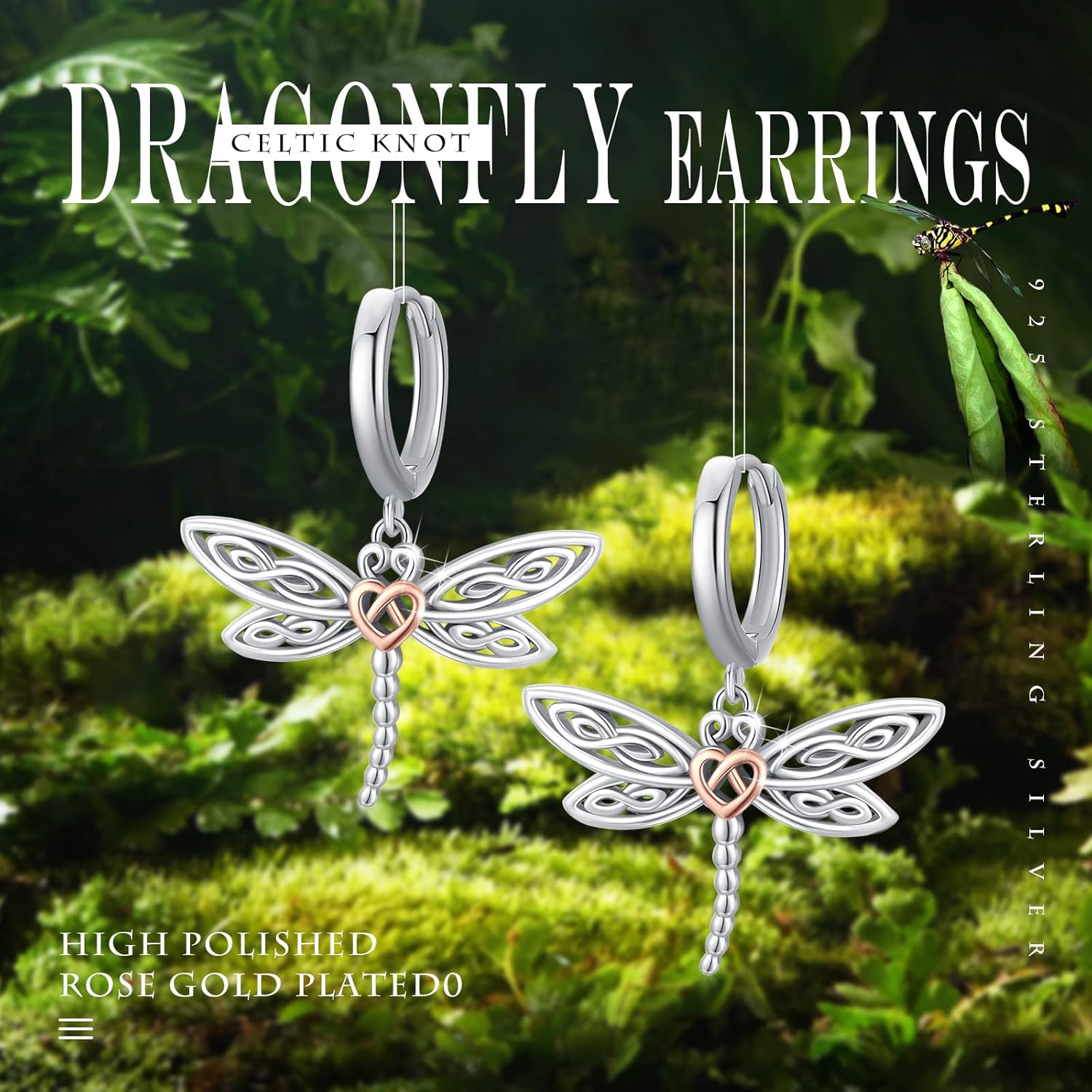 Dragonfly Leverback Hoop Hook Earrings 925 Sterling Silver Celtic Dangle Drop Earrings Dragonfly Huggie Earrings Dragonfly Jewelry Gifts for Women - Image 6